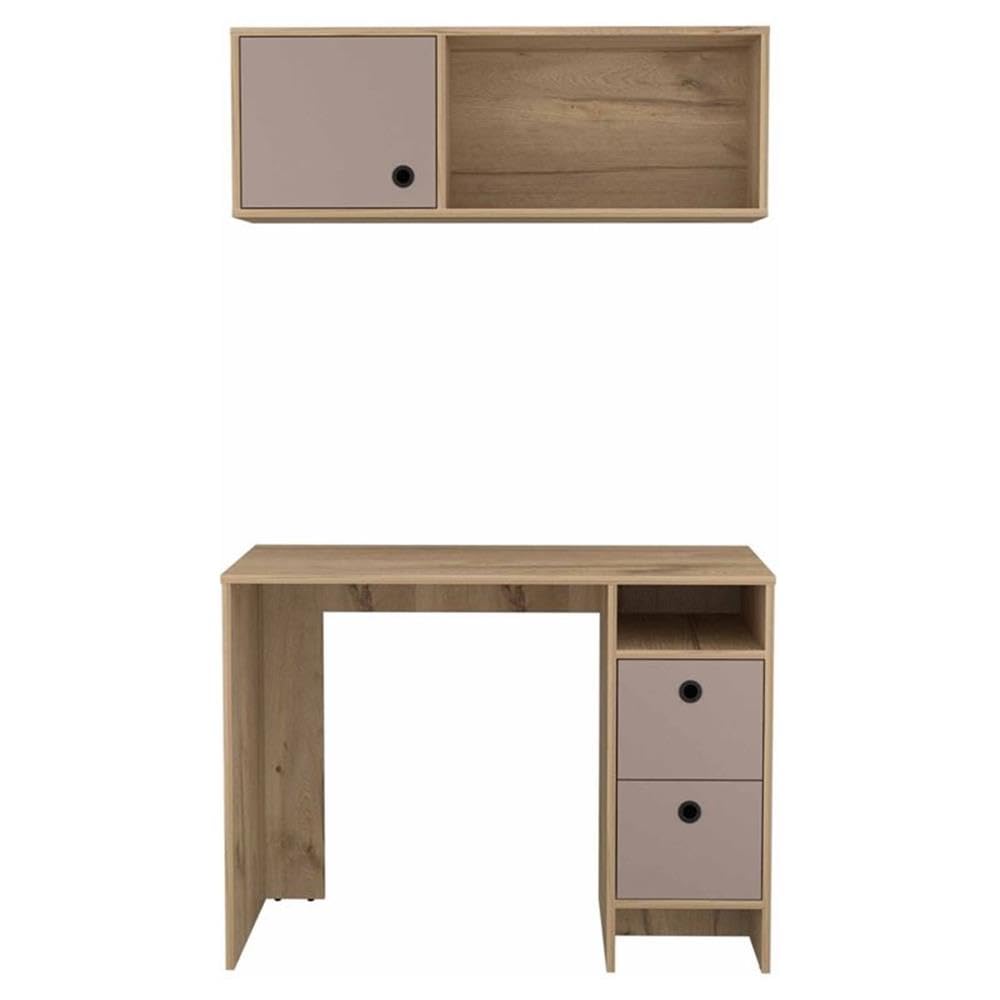 Atlin Designs 3-Drawer Modern Wood Office Desk Set - Light Oak/Taupe Finish for Home Office, Study Room & Workspace - Stylish & Functional Writing Desk with Storage