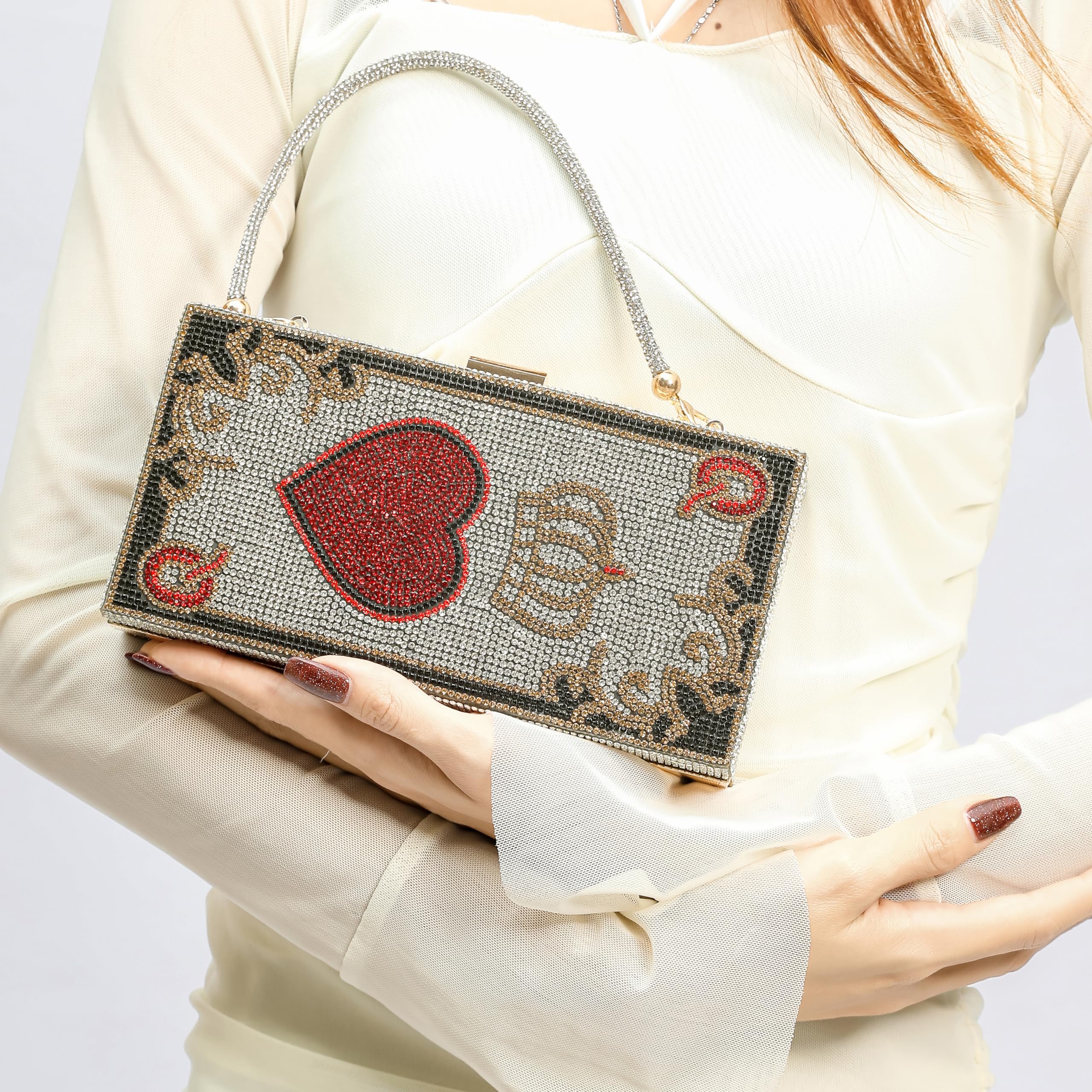 Diamond Women's Evening Clutch Bag - Pearl & She Minaudiere Purse with Stack of Cash Dollars Crystal Design | Perfect for Parties, Weddings & Formal Events