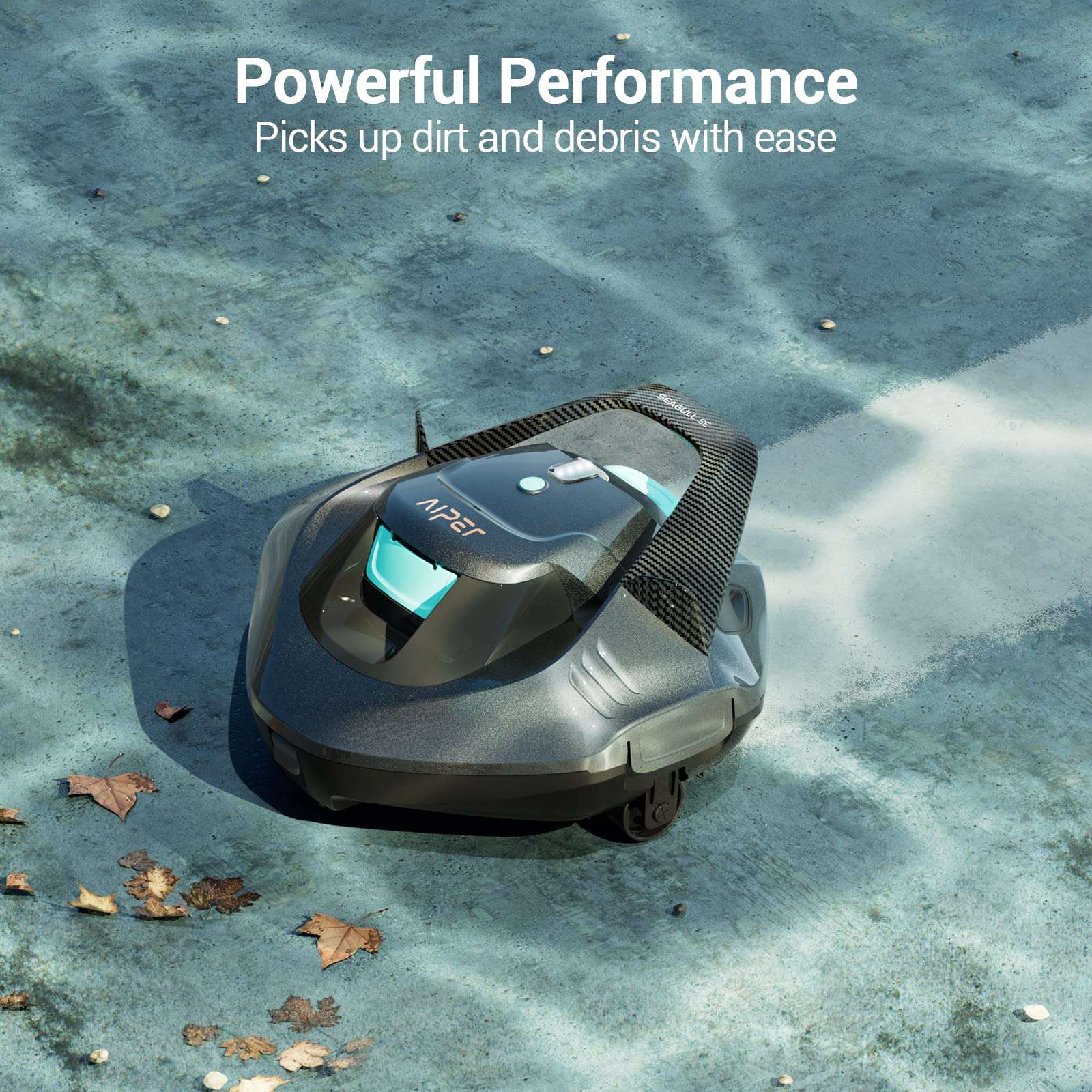 AIPER Seagull SE Cordless Robotic Pool Cleaner - Dual-Drive Motor Automatic Pool Vacuum with Self-Parking | Lightweight Design for Above Ground & Inground Pools up to 40ft | 90 Min Runtime | Ideal for Residential Backyard, Vacation Homes & Community Swimming Pools