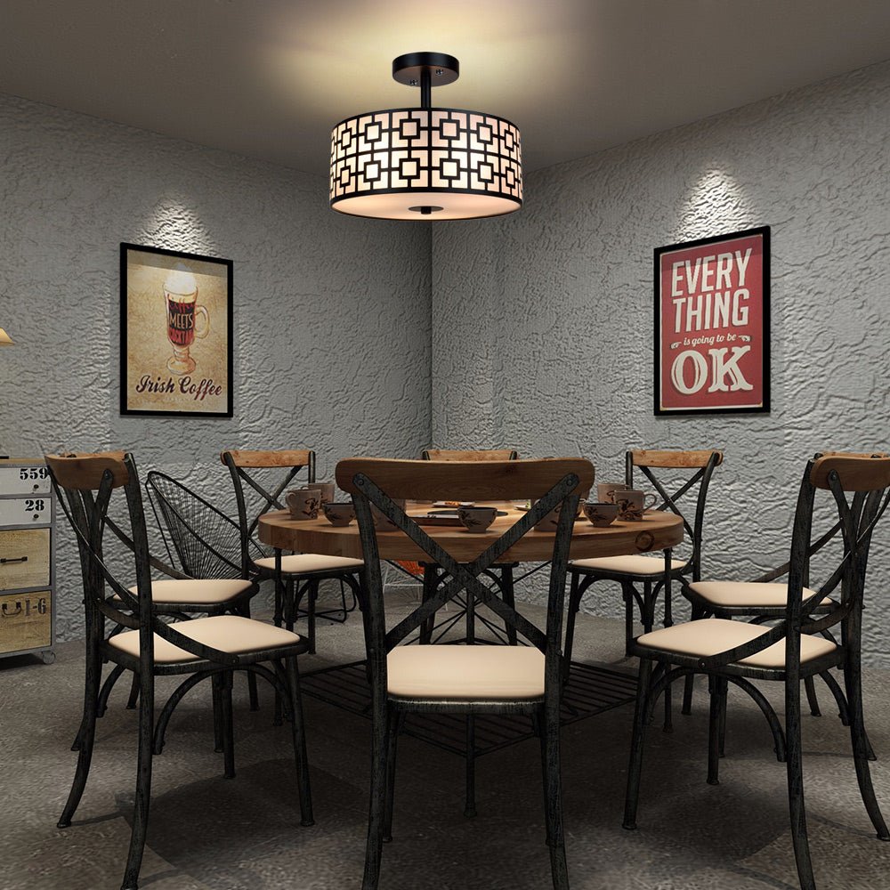 Depuley 12.6 Inch Modern Semi Flush Mount Ceiling Light Fixture - 3-Light Drum Chandelier for Bedroom, Dining Room, Kitchen, Hallway, Entryway, Foyer & Living Room - Black/Silver Finish - Perfect for Ambient Lighting and Home Decor