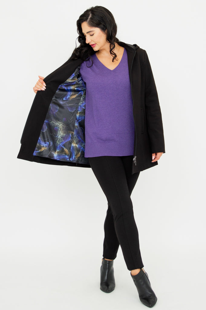 Premium Highlands Coat for Women - Soft Modal Fabric, Elegant Black Outerwear for Fall & Winter - Perfect for Office, Travel & Casual Outings