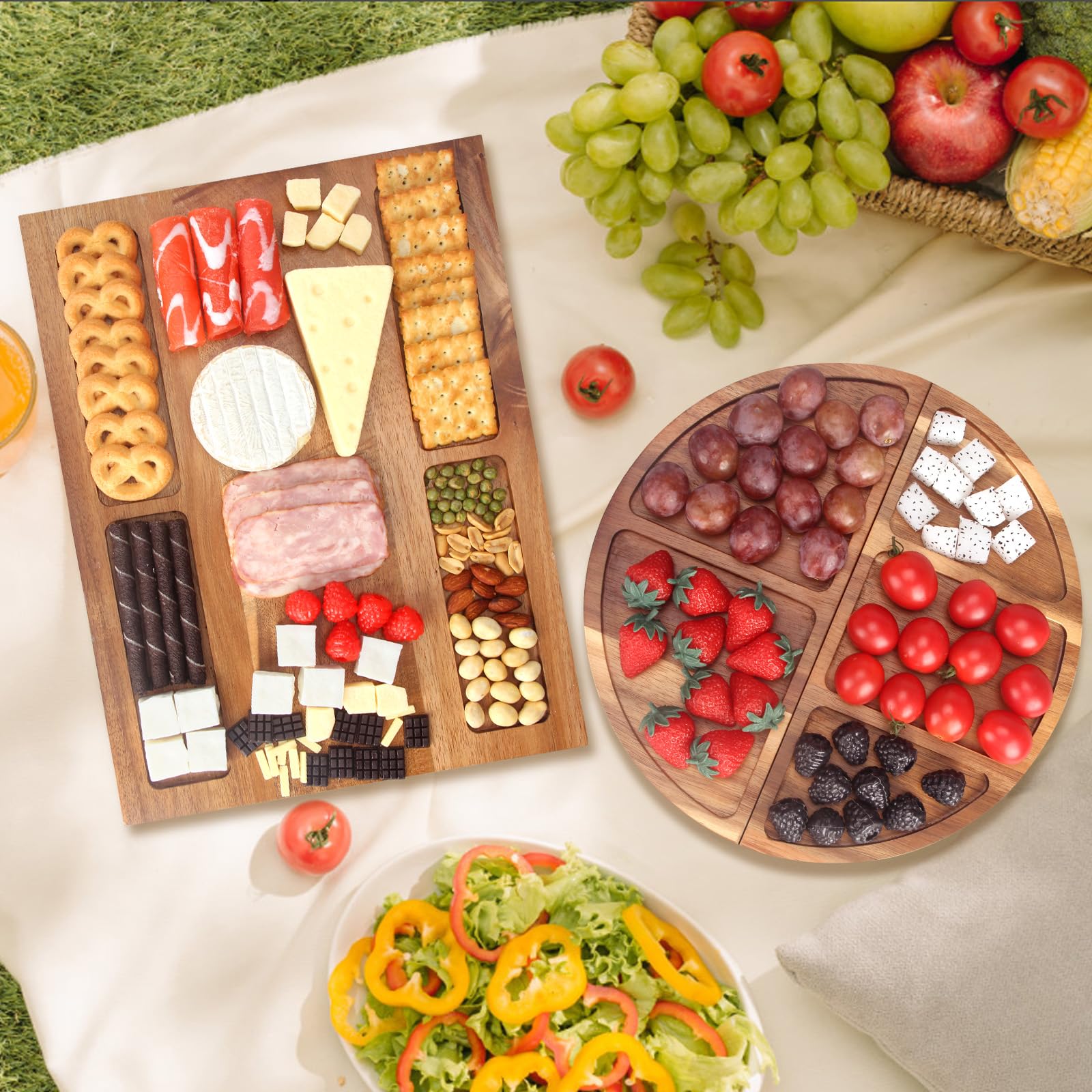 28x12 Inch Extra Large Wooden Charcuterie Board Set - 3-Piece Magnetic Cheese Serving Tray with Acacia Wood Platter for Charcuterie, Cheese & Meat | Perfect for Entertaining, Housewarming Gifts & New Home Gifts for Women
