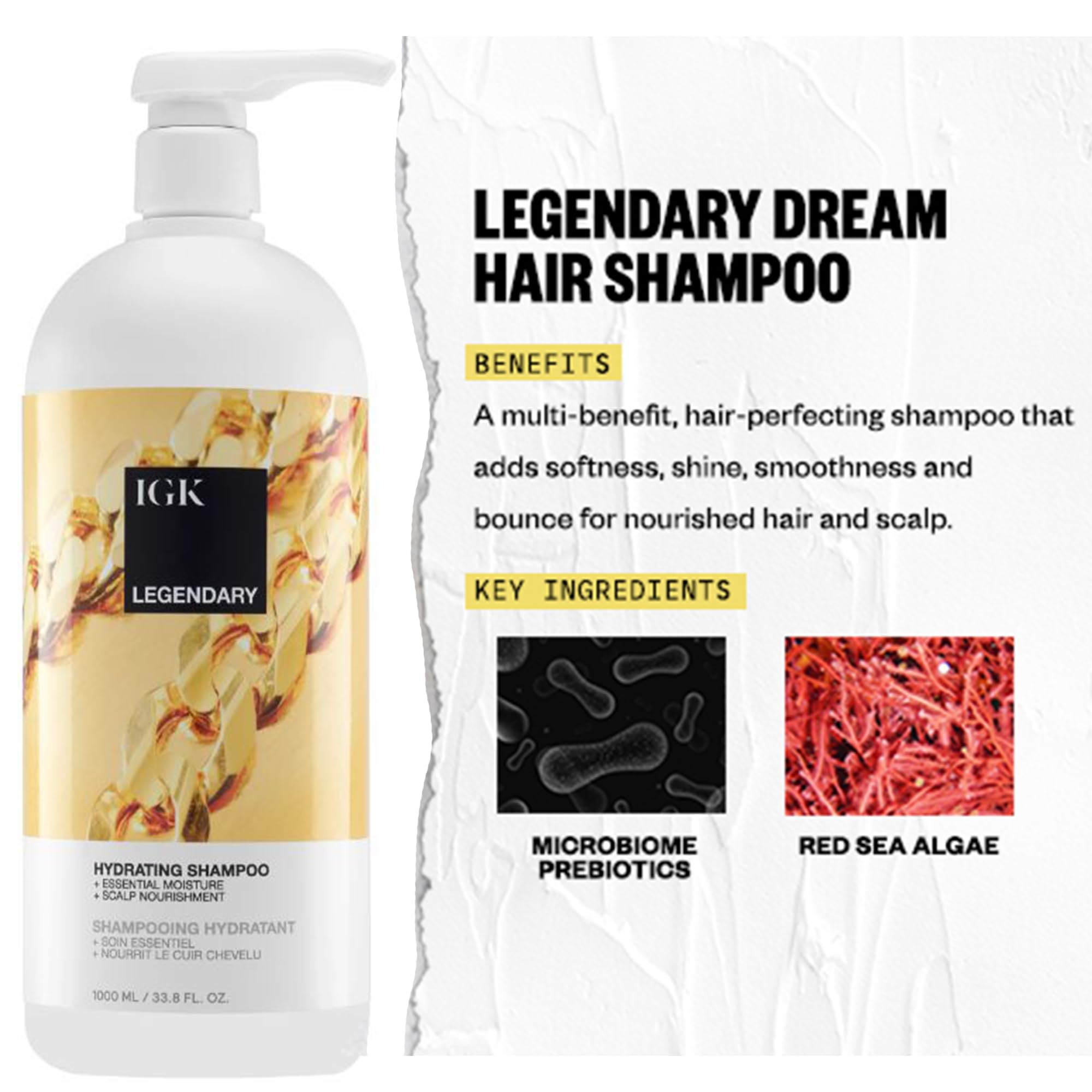 IGK Legendary Dream Hair Shampoo and Conditioner Set (33.8oz) - Vegan & Cruelty-Free for Healthy, Hydrated & Shiny Hair - Perfect for Daily Hair Care & Salon-Quality Results at Home