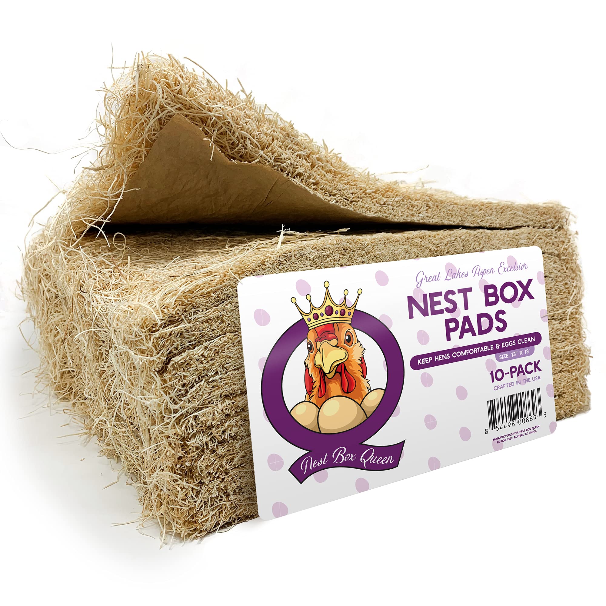 Premium Excelsior Nest Box Pads for Egg Laying Hens - 10 Pack Natural Nesting Material for Chicken Coops - Fits Most Standard Nesting Boxes - Ideal for Backyard Chickens, Poultry Farms & Organic Egg Production