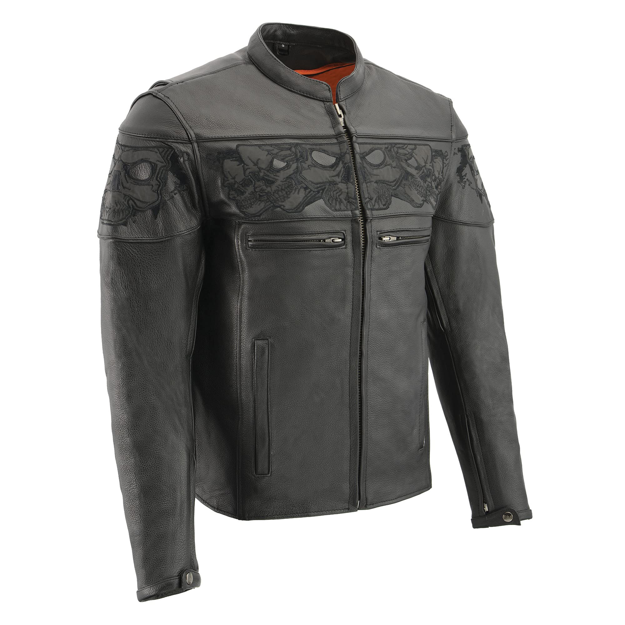 Milwaukee Leather Men's Motorcycle Jacket with Reflective Skulls - MLM1500 Crossover Racer Style Biker Jacket for Riding & Urban Fashion