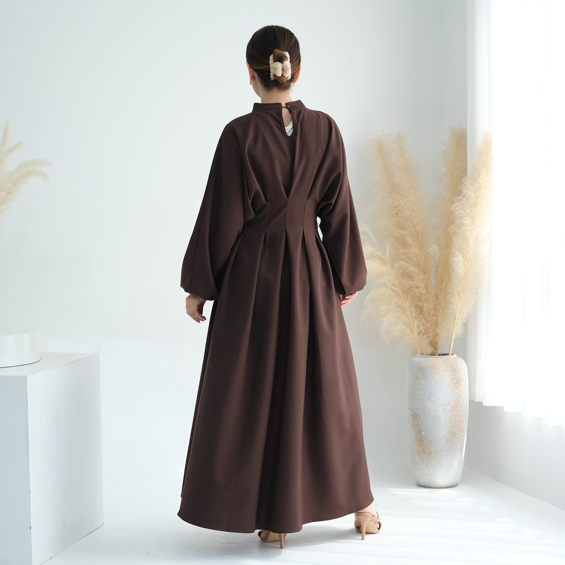 Madison Long Sleeve Maxi Dress for Women - Elegant Coffee Brown Flowy Boho Style - Perfect for Weddings, Parties & Fall Fashion