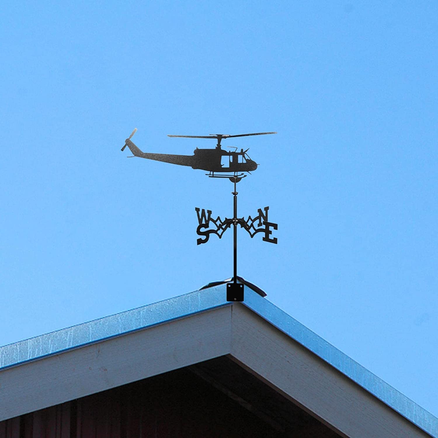 Large Metal Weathervane Roof Ornament - Helicopter Wind Direction Indicator & Spinner Decor for Shed, Garden, Yard, Patio | Durable Outdoor Roof Decoration for Farmhouse, Cottage & Rural Home Style