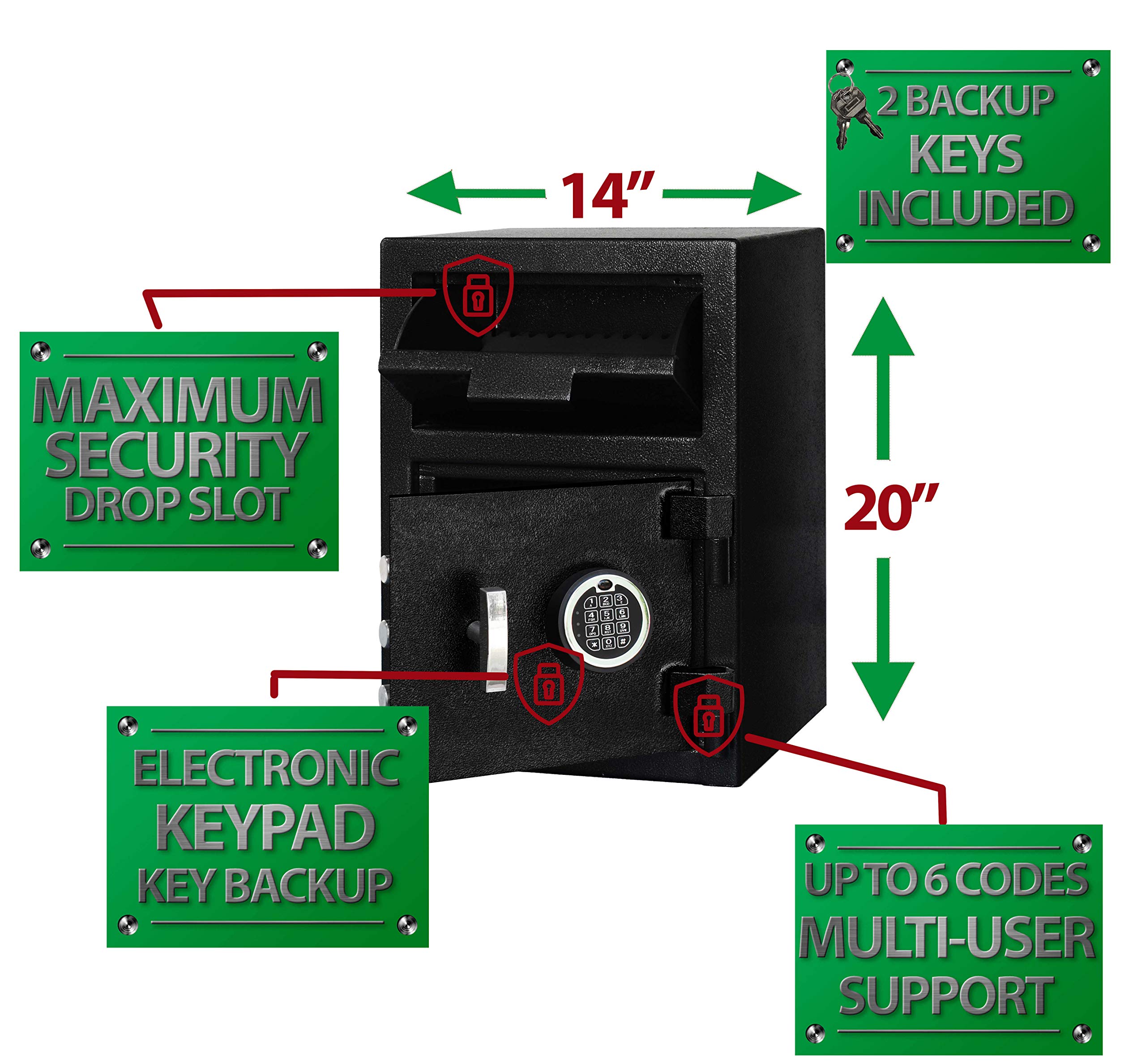 Templeton Safes Standard Depository Drop Slot Safe - Electronic Keypad with Combination Lock & Backup Key - 1.12 Cubic Feet Capacity - Ideal for Retail Stores, Offices & Cash Handling Businesses
