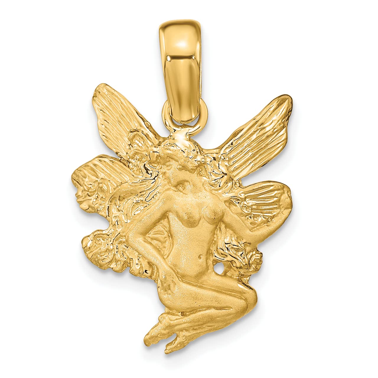 14k Yellow Gold Fairy Charm Pendant Necklace - Elegant Satin & Polished Finish for Women - Perfect for Everyday Wear, Gift Giving & Special Occasions