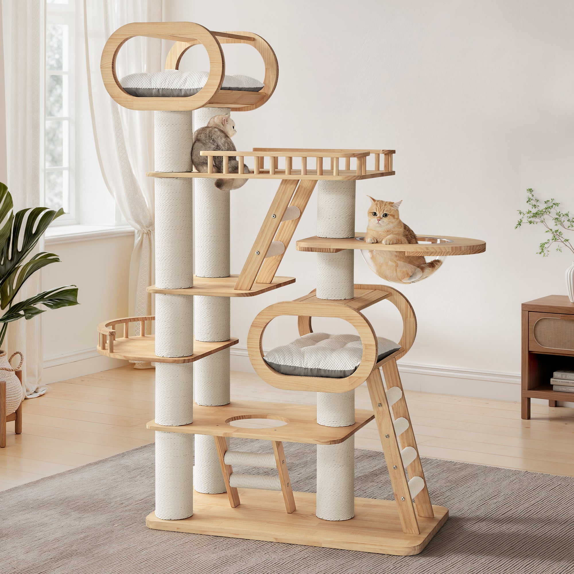 Modern Wooden Cat Tree Tower with Scratching Posts & Perches - Sturdy & Stylish for Indoor Cats - Perfect for Play, Climbing & Relaxing in Your Home