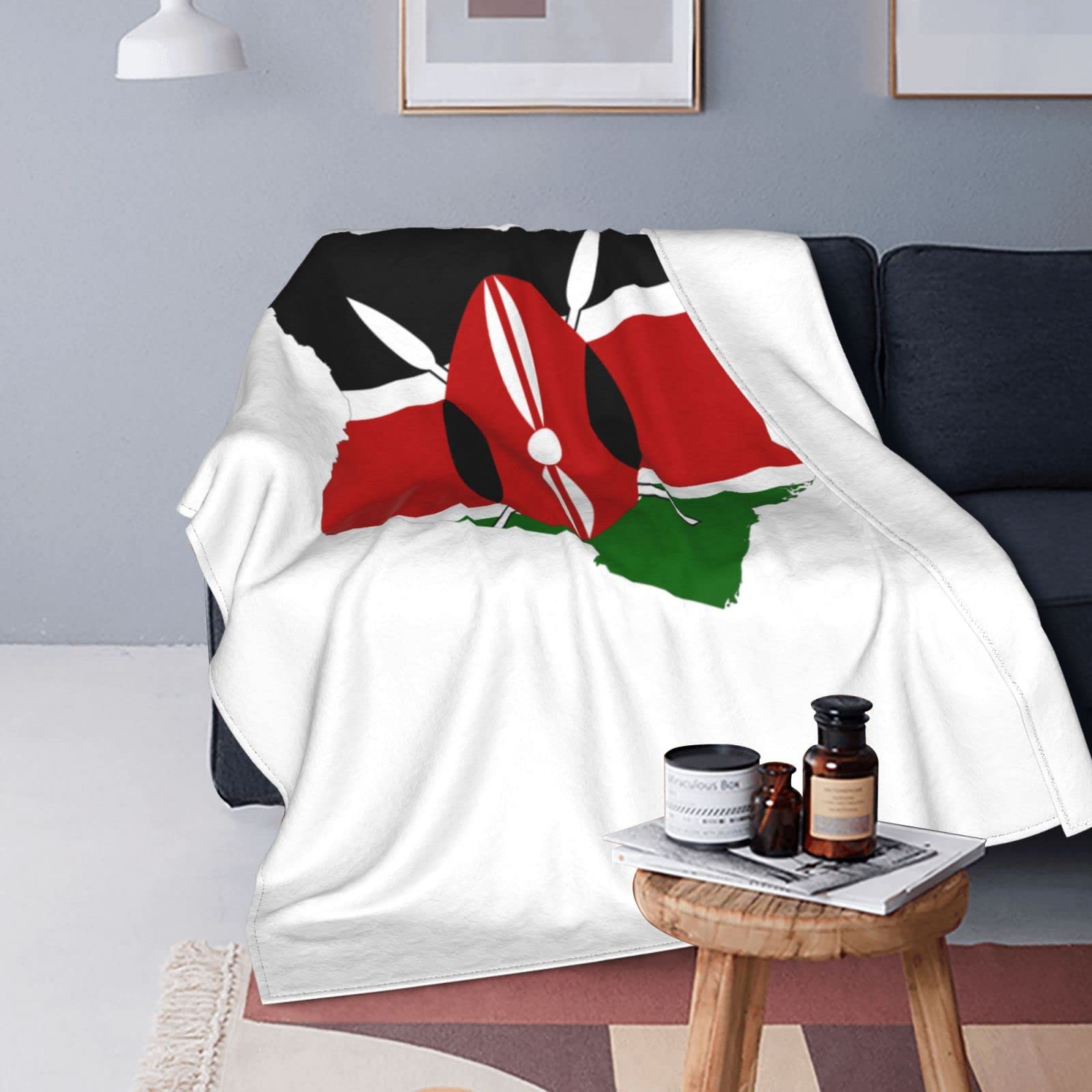 Kenyan Flag Map Fleece Throw Blanket - Ultra Soft & Warm Cozy Blanket for Couch, Bed, Sofa - Perfect for Home Decor, Gifts & Outdoor Camping