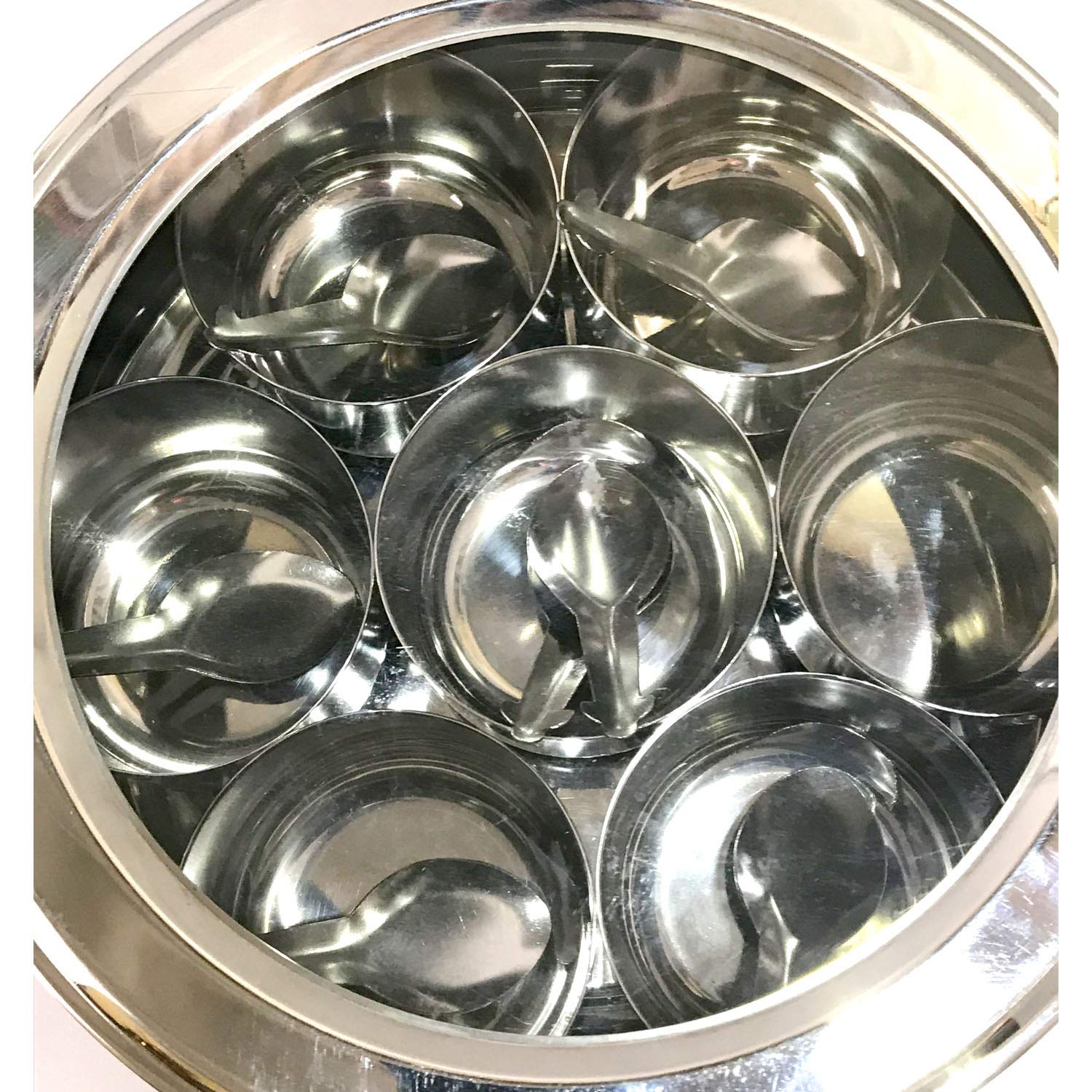 Premium Stainless Steel Indian Masala Dabba - 7 Compartment Spice Box with 7 Spoons | Airtight Transparent Spice Container for Kitchen Storage | Perfect for Indian Cooking, Meal Prep & Spice Organization