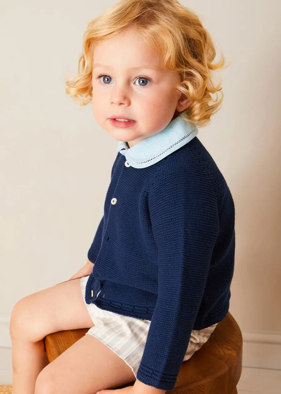 Peter Pan Collar Short Sleeve Blouse for Girls - Blue Cotton Top with Trim Detail (Size 12 Months to 5 Years) | Perfect for School, Parties & Family Photos
