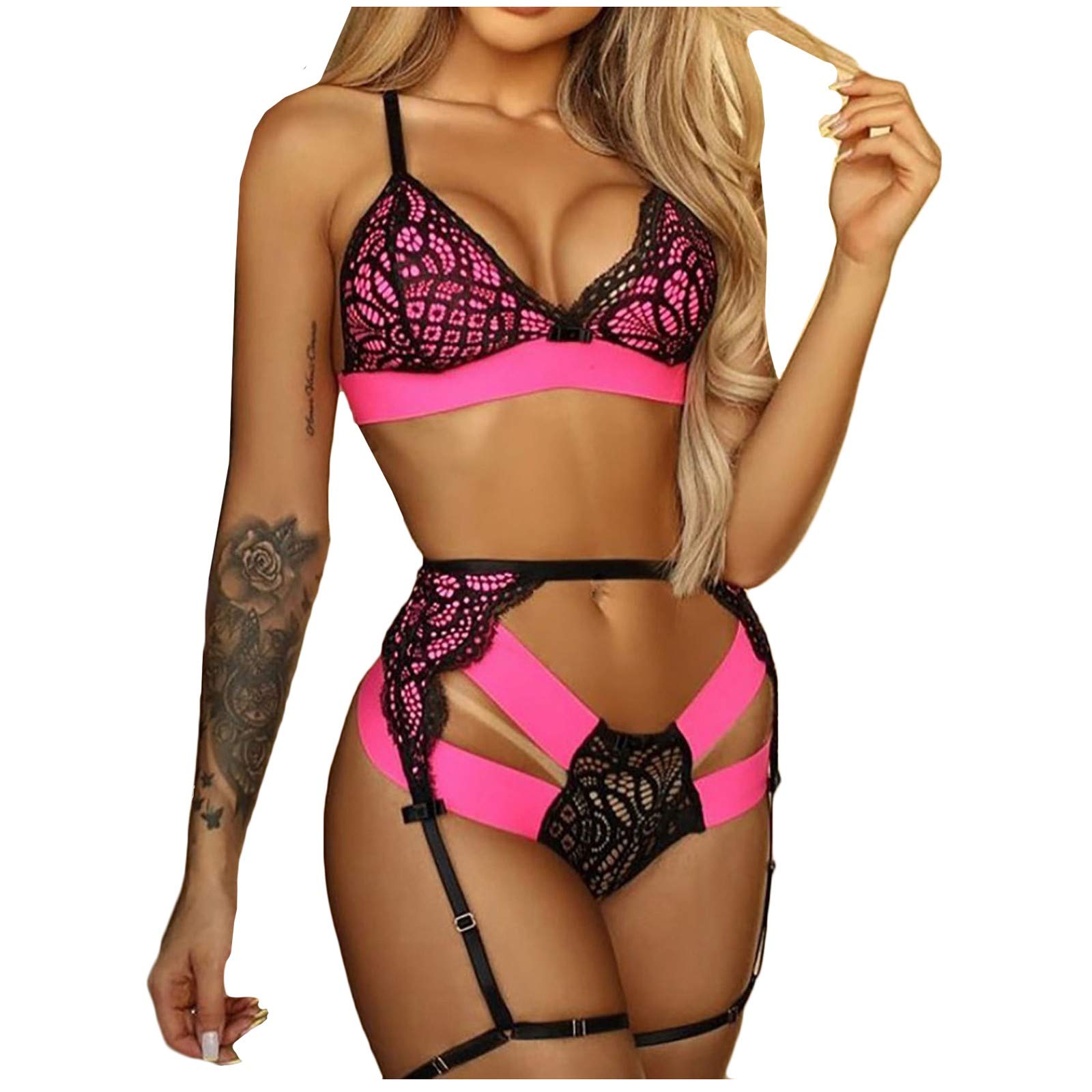 Sexy Lingerie Set for Women - Lace Bra & Panty with Garter Belt, Underwire Push Up Bralette, Valentine's Day Gift for Her | Perfect for Date Night, Anniversary & Bridal Boudoir
