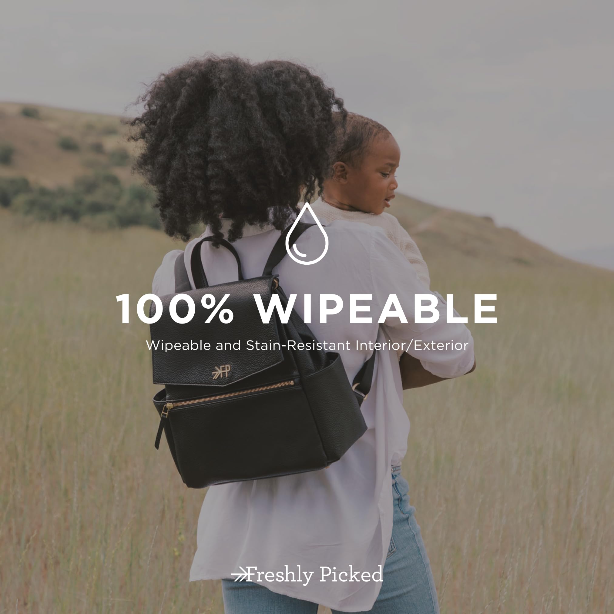 Mini Classic Diaper Bag Backpack - Wipeable Vegan Leather Black with 8 Pockets (Ebony) | Perfect for Baby Essentials, Travel & On-the-Go Parents