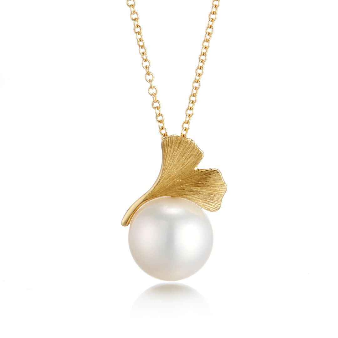 Elegant Ginkgo White Pearl Pendant Necklace for Women - Timeless Jewelry Gift for Mother's Day, Anniversary & Special Occasions