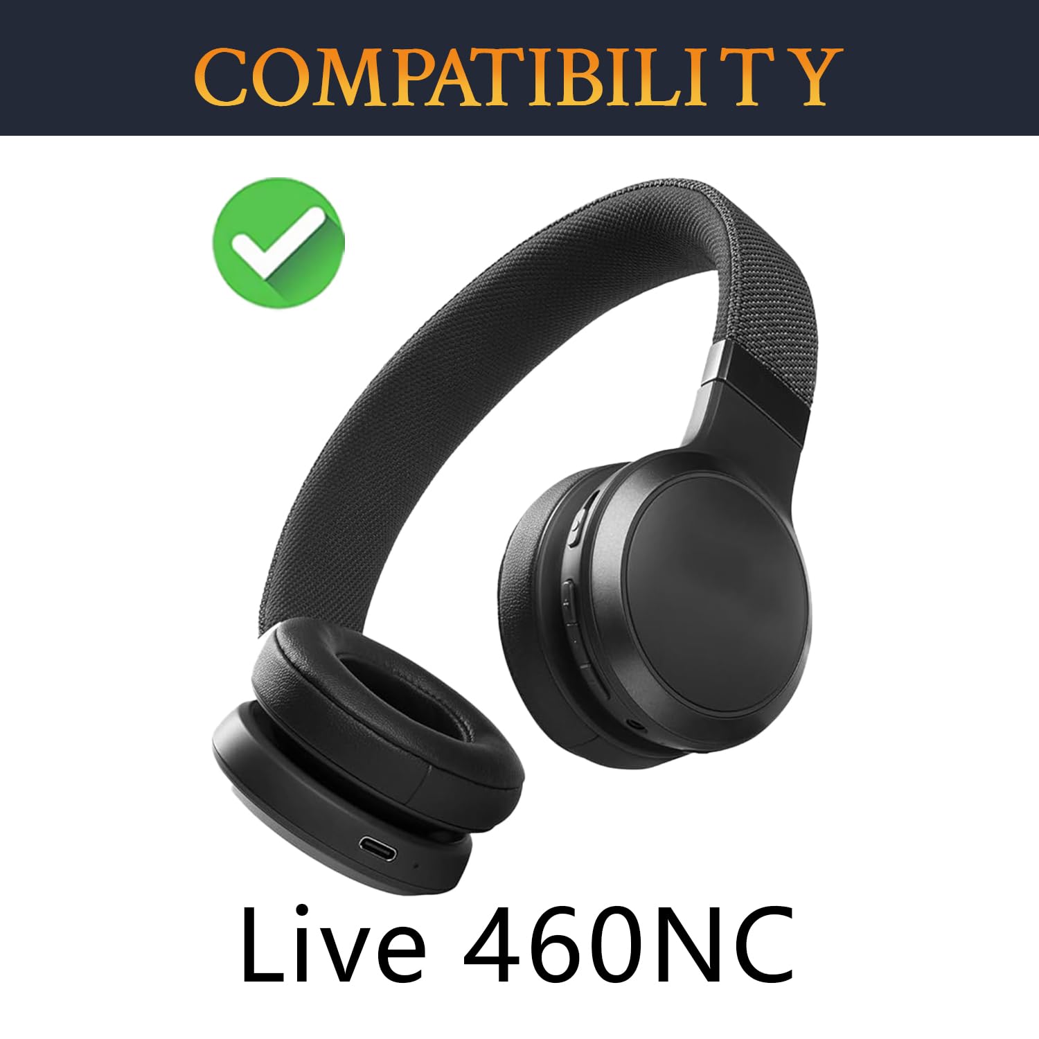 SOULWIT Replacement Ear Pads for JBL Live 460NC Wireless Headphones - Soft Protein Leather Earpad Cushions with Noise Isolation Foam (Black) - Perfect for Gaming, Travel & Office Use