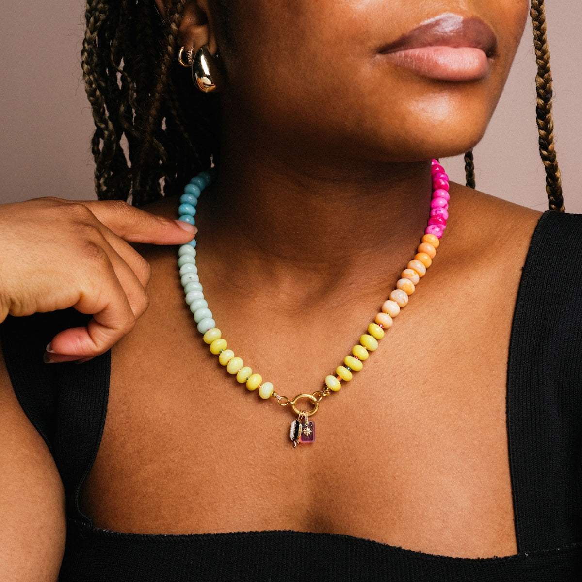 Beaded Gemstone Charm Holder Necklace - Adjustable Bohemian Jewelry for Women | Perfect for Layering, Gift Giving & Everyday Wear
