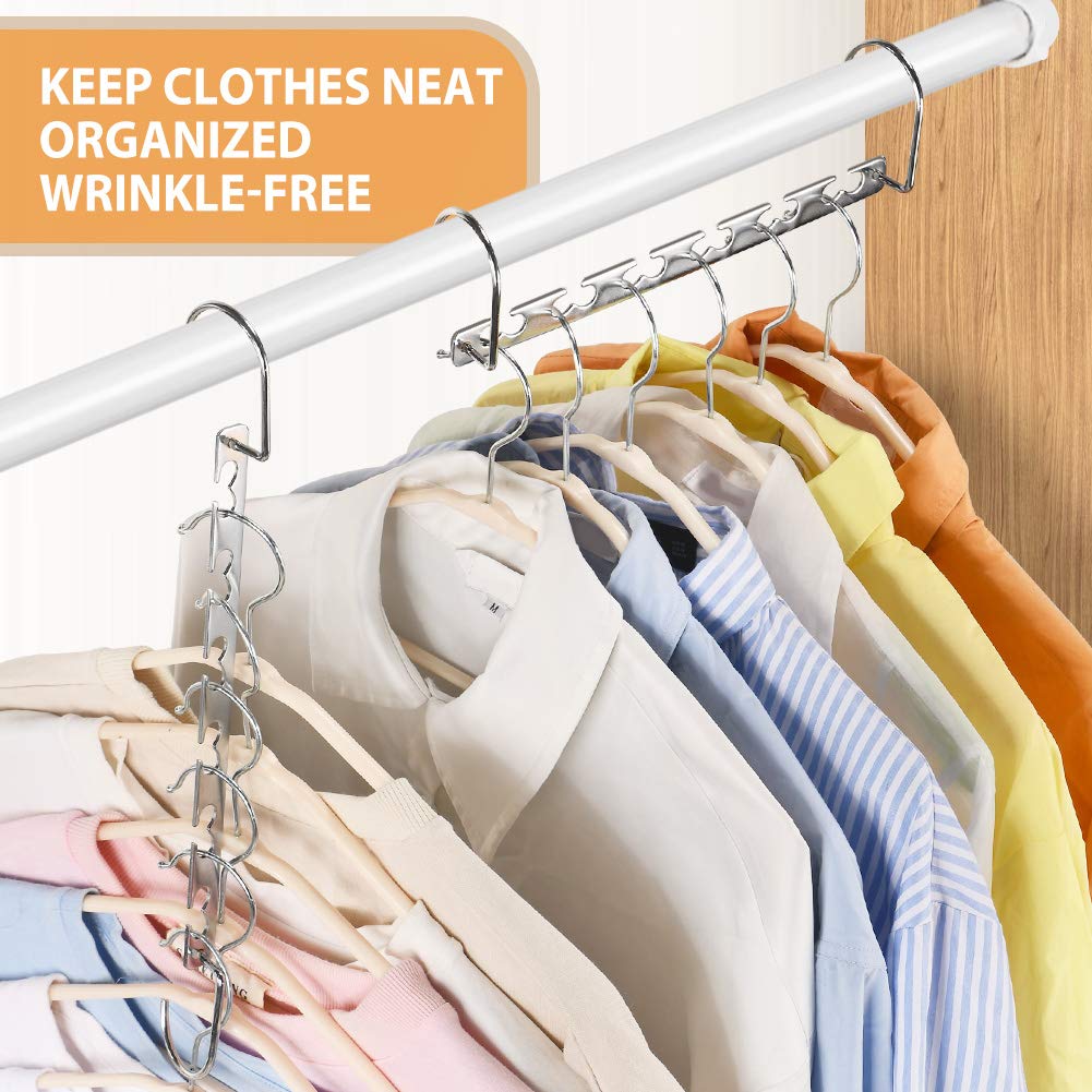 Space Saving Metal Magic Hangers - 4 Pack Wrinkle-Free Closet Organizer for Wardrobe, Clothes Storage & Travel - Perfect for Small Spaces, Dorm Rooms & Apartment Living