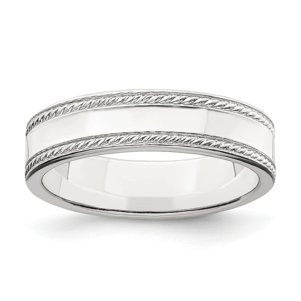 925 Sterling Silver 5mm Rope Edge Size 4 Wedding Band Ring - Classic Flat Milgrain Design Fine Jewelry for Women - Perfect Gift for Her, Anniversary, Engagement & Everyday Wear