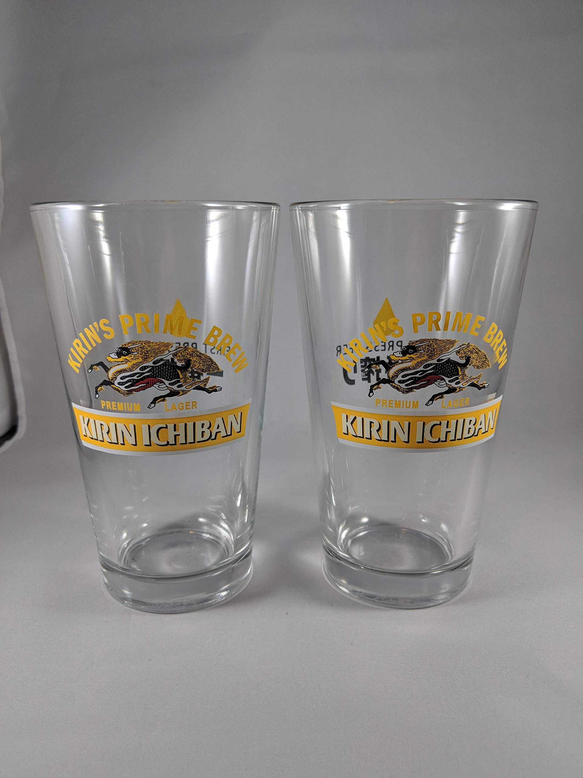 Kirin Ichiban 16 oz Beer Glasses Set of 2 - Premium Japanese Craft Beer Pint Glasses for Lager, IPA & Ale - Perfect for Home Bars, Parties & Gift Giving