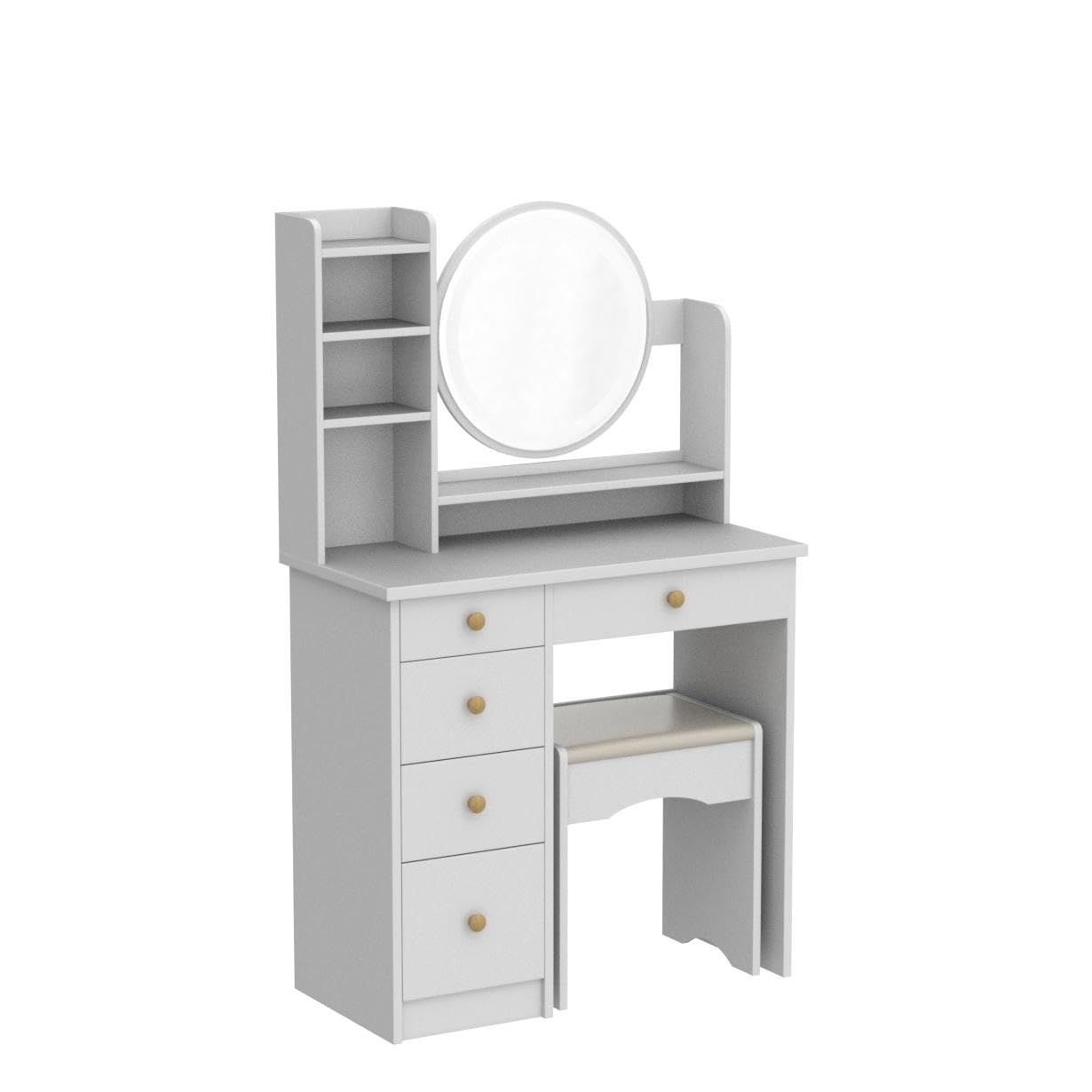 Hitow White Vanity Desk Set with LED Lighted Mirror, 5 Drawers & Shelf - Makeup Dressing Table with Touch Screen Lights & Jewelry Organizer for Bedroom, Home Decor & Beauty Routine