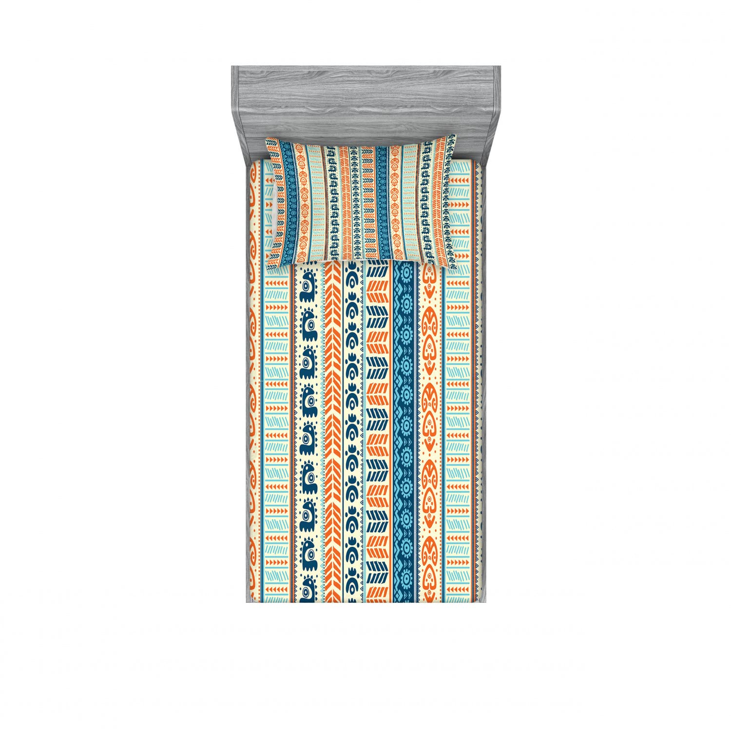 Ambesonne Tribal 2-Pack Twin XL Fitted Sheet & Pillow Sham Set - Vintage Merigold Blue Pattern, 4-Piece Bedding Decor for Guest Room & Dorm - Includes 2 Fitted Sheets & 2 Pillow Covers - Perfect for College Students & Cozy Home Decor