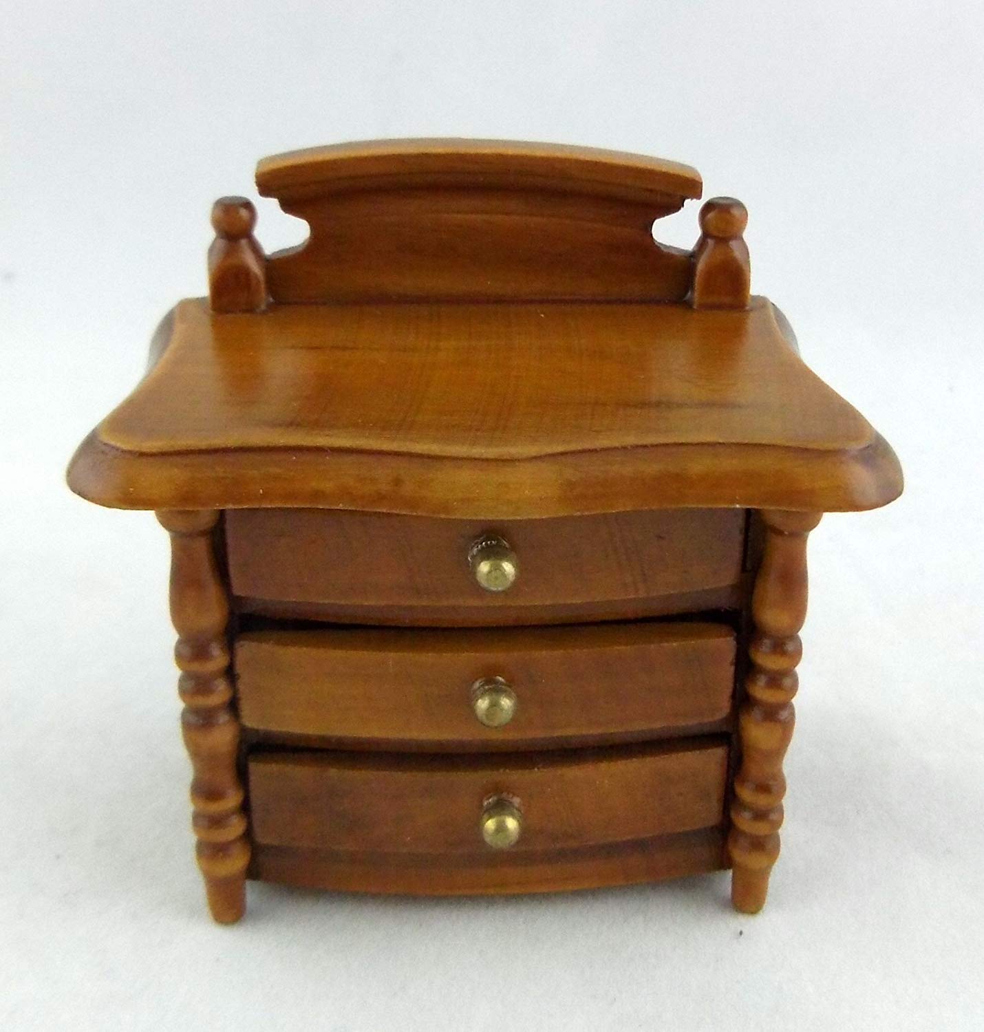 Miniature Dollhouse Bedroom Furniture Set - Walnut Wood Nightstand & Bedside Chest for Dollhouse Decor, DIY Miniature Projects, and Collectors