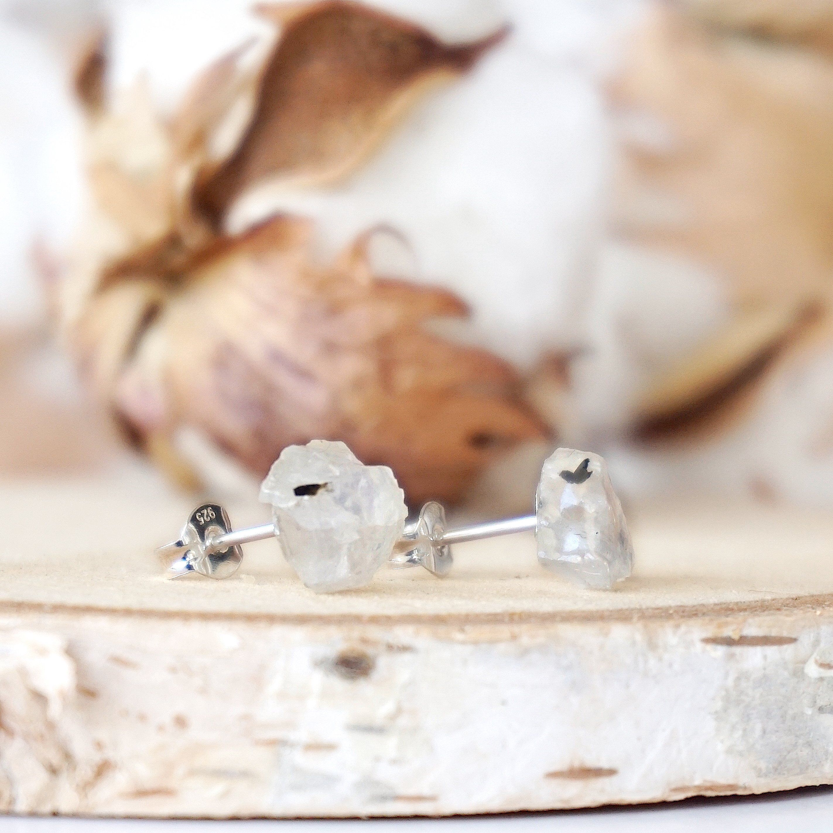 Rainbow Moonstone Stud Earrings for Women - Hypoallergenic Post Earrings for Everyday Wear & Special Occasions