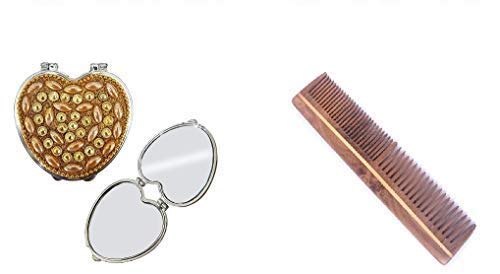 Designer Pearl Compact Mirror with Neem Wood Comb - Perfect Karwa Chauth Gift for Wife, Travel & Home Use