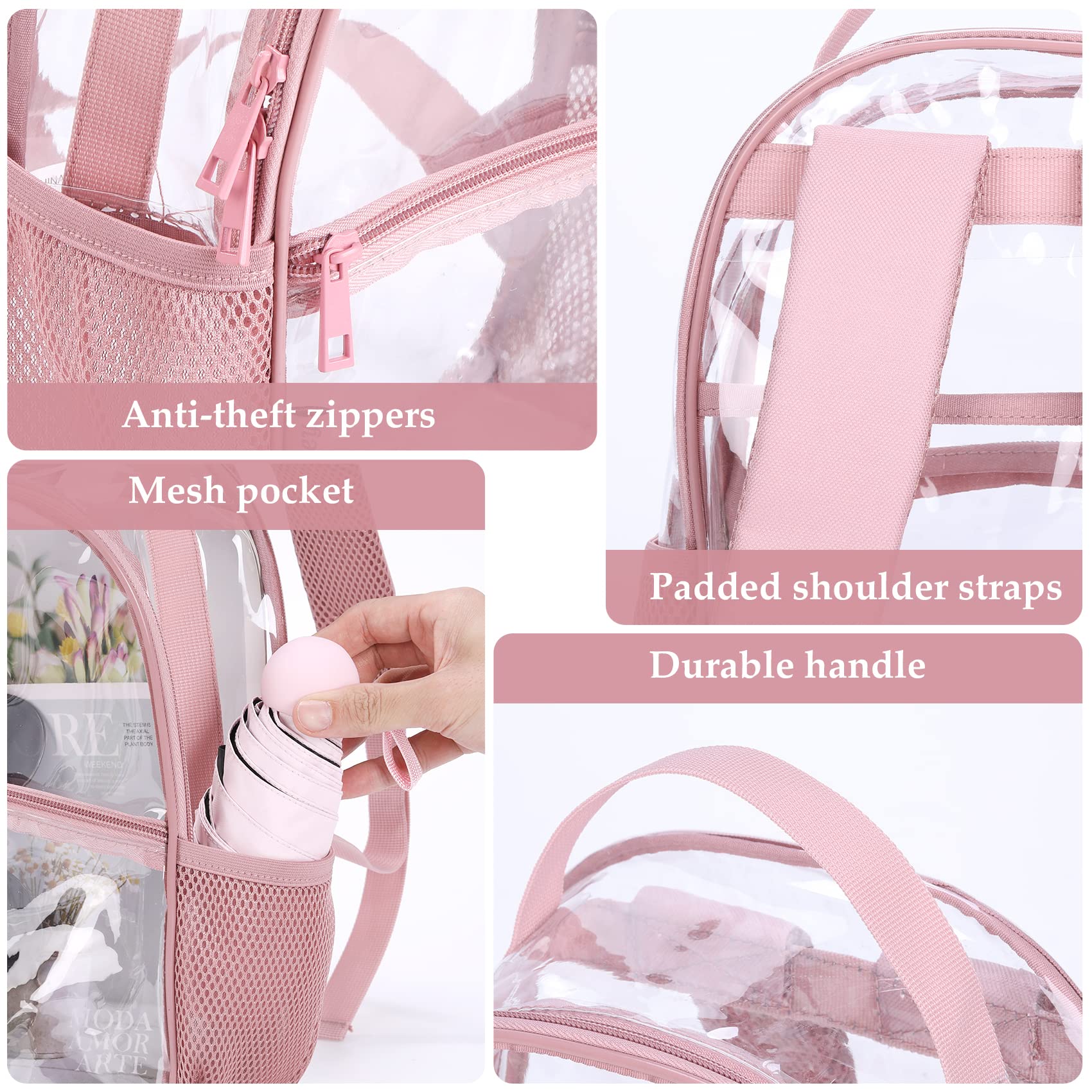 Clear Mini Backpack - Stadium Approved See-Through Small Transparent Bag for Women | Perfect for Sports Events, Concerts & Travel | Lightweight & Water-Resistant | Ideal for Theme Parks, Festivals & Security Checks (Pink)