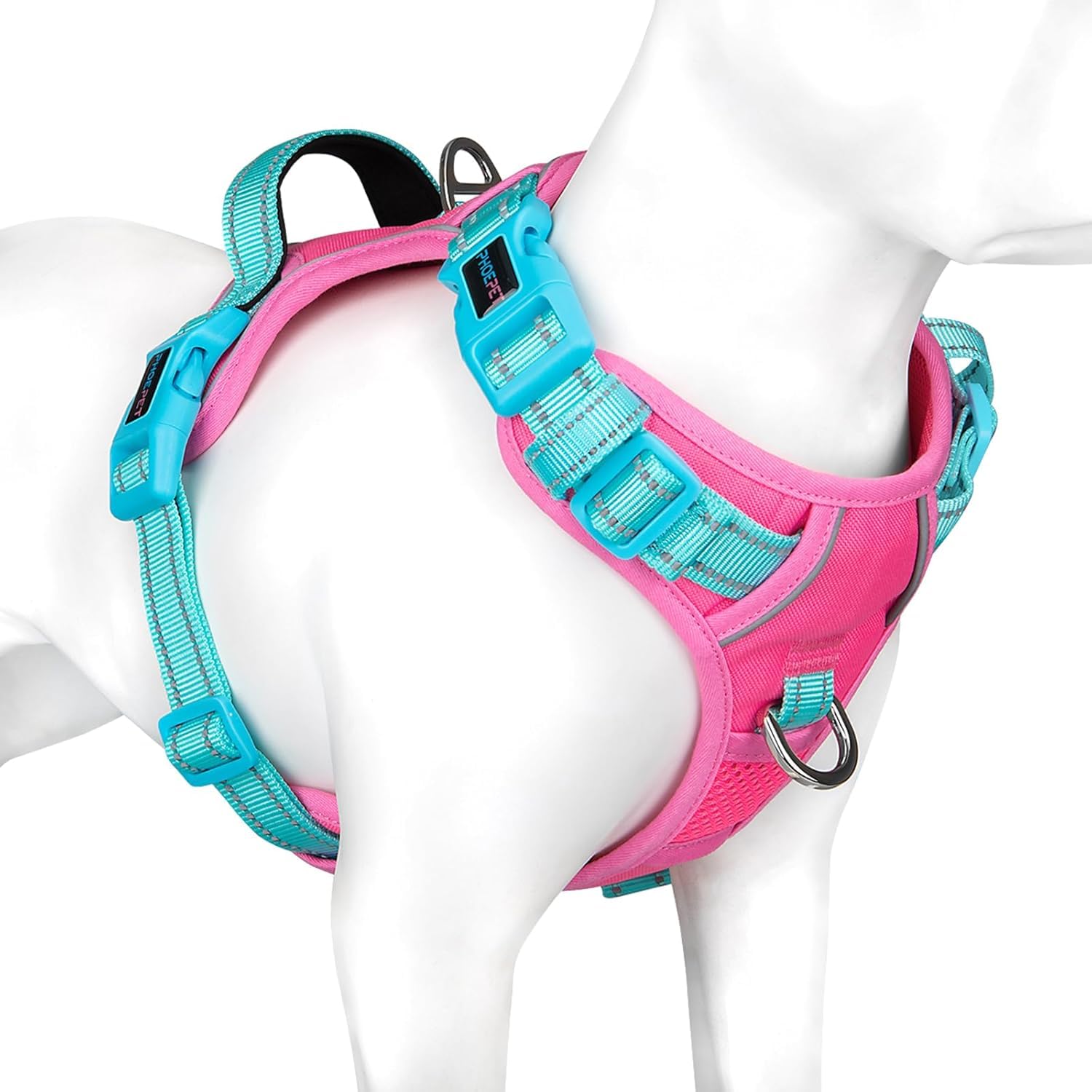 PHOEPET No Pull Dog Harness - Reflective Adjustable Pet Vest with Soft Training Handle & Metal Clips for Small Medium Large Dogs (Pink/Green, XS) | Perfect for Walking, Training & Nighttime Safety