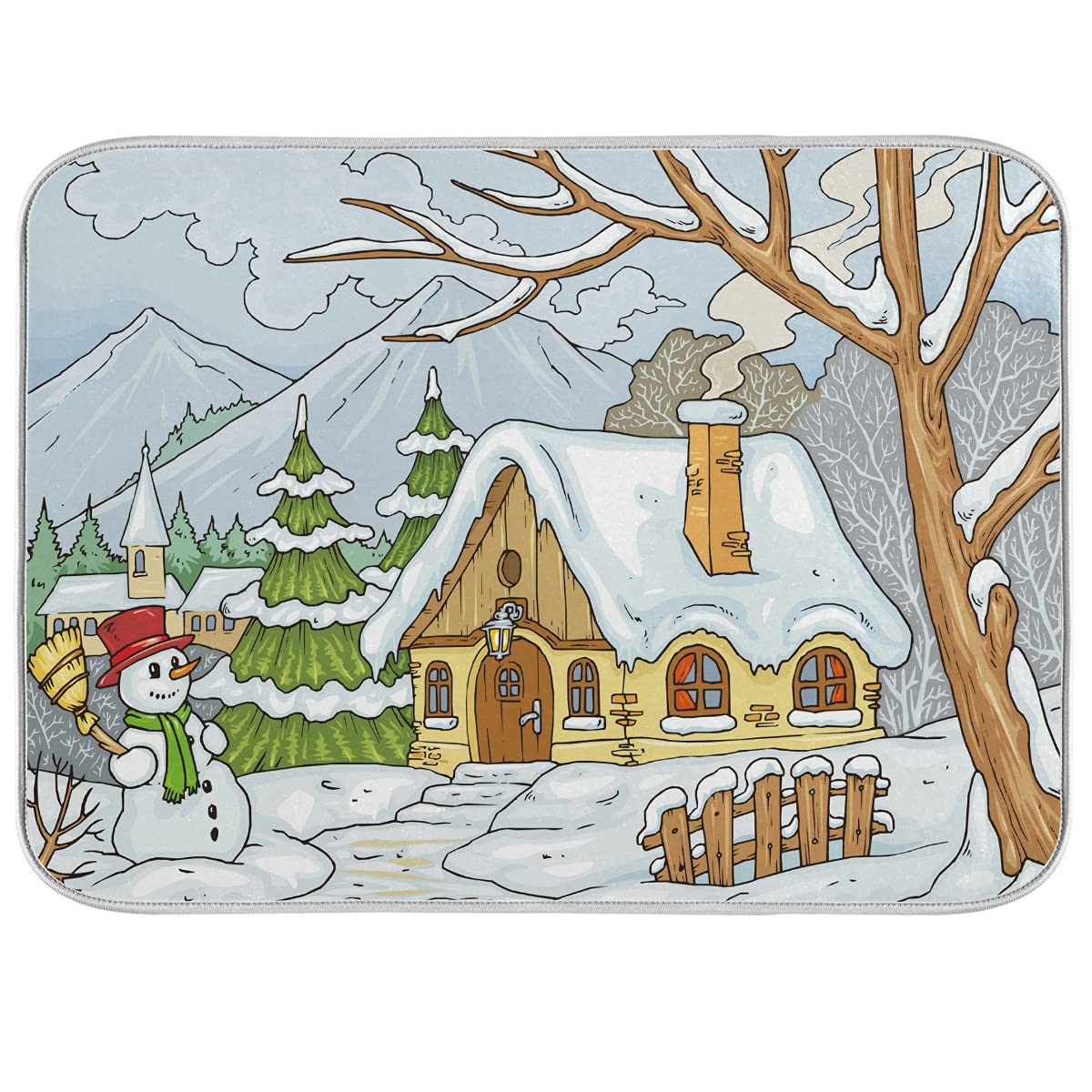Winter Landscape Dish Drying Mat - Absorbent Kitchen Mat for Dishes & Utensils (18x24