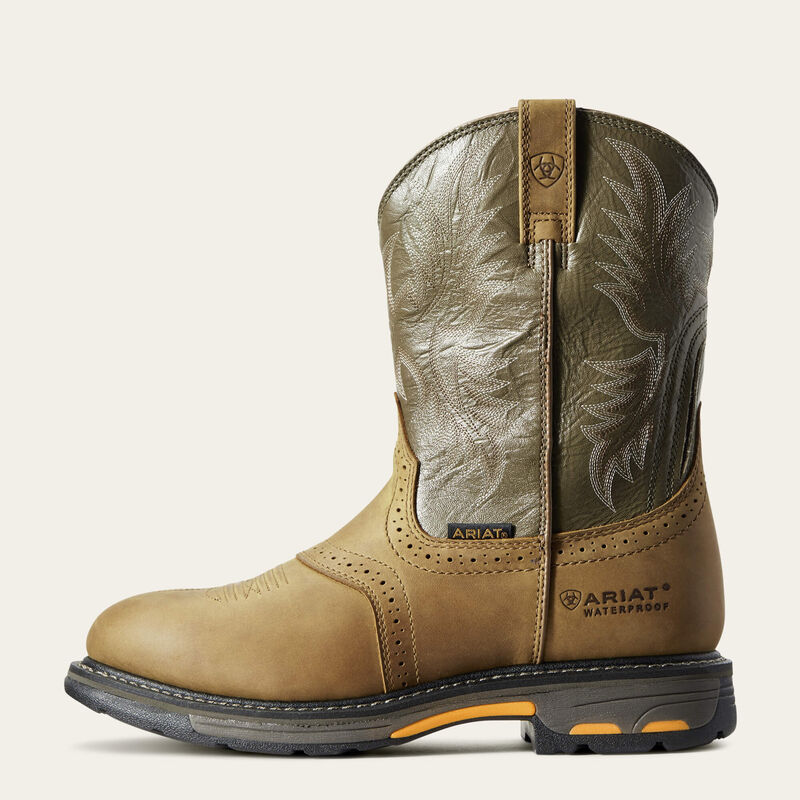 Ariat WorkHog Waterproof Steel Toe Work Boots for Men - Durable Leather Construction in Aged Bark - Ideal for Construction, Farming & Outdoor Work