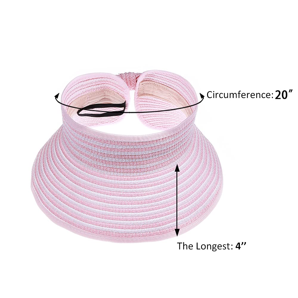 Kids Summer Sun Hat - Wide Brim Roll Up Straw Visor for Girls & Teens | UV Protection Beach Hat with Bow | Perfect for Outdoor, Swimming, and Vacation