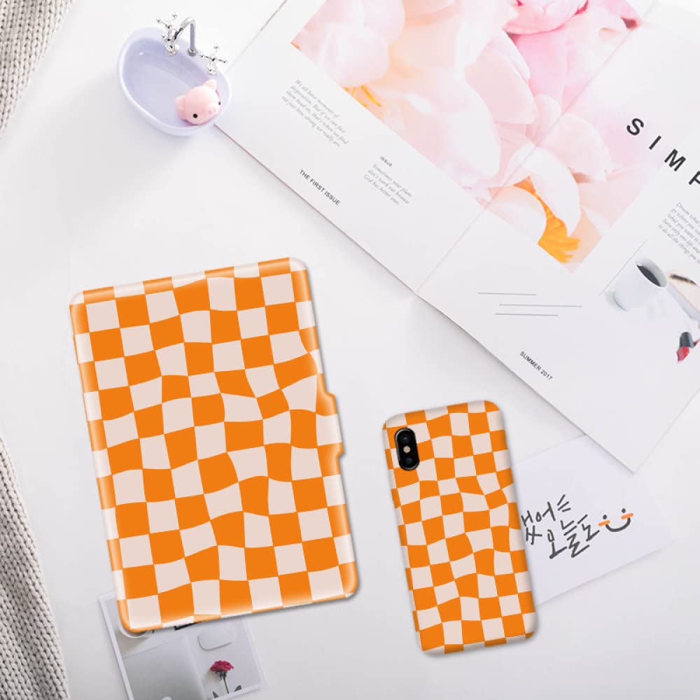 Kindle Protective Cover Case for Kindle Paperwhite 4/Voyage - Lightweight Durable Hard Shell with Anti-Slip Design, Orange Checkerboard Pattern | Perfect for Reading, Travel & Daily Protection
