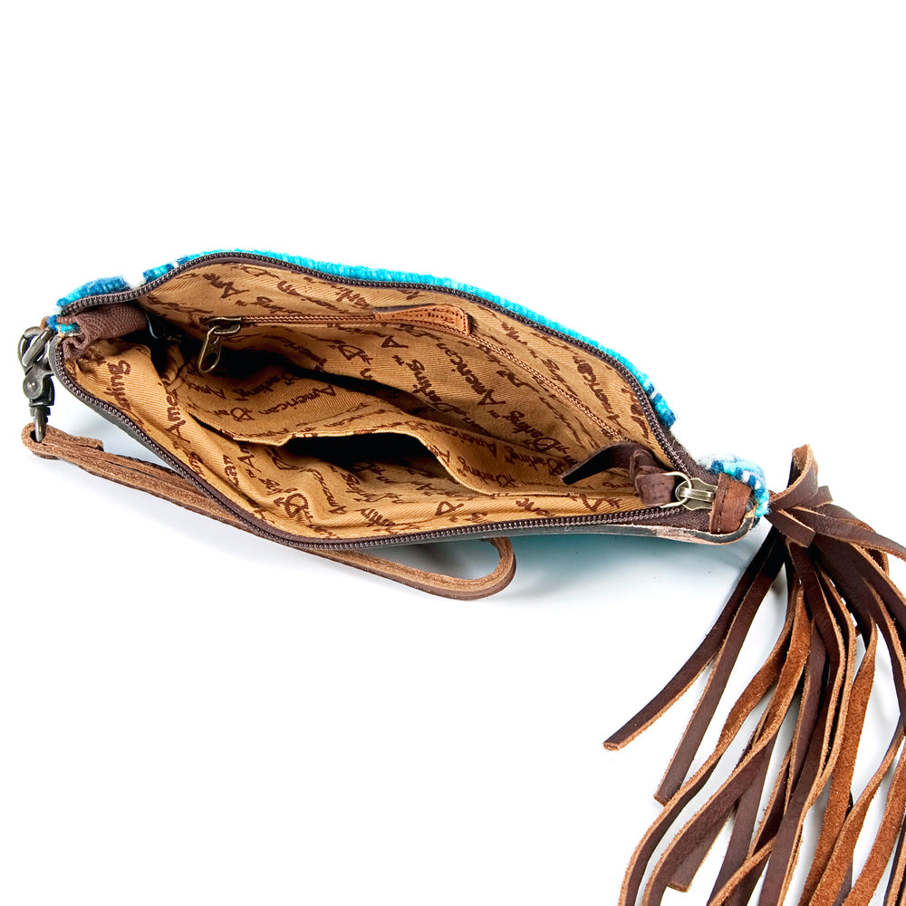 ADBG344K American Darling Womens Western Handbag - Hand Tooled Upcycled Wool & Genuine Leather Wristlet Purse - Perfect for Cowgirl Style, Rodeo Events & Western Fashion Accessories