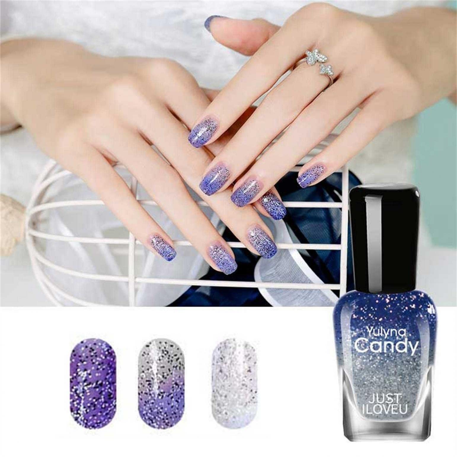 Thermo Color Changing Gel Nail Polish Set - Long Lasting UV LED Soak Off Glitter Nail Art Polish (7ml, Clear & Multi Color) for DIY Manicures at Home, Parties & Special Occasions