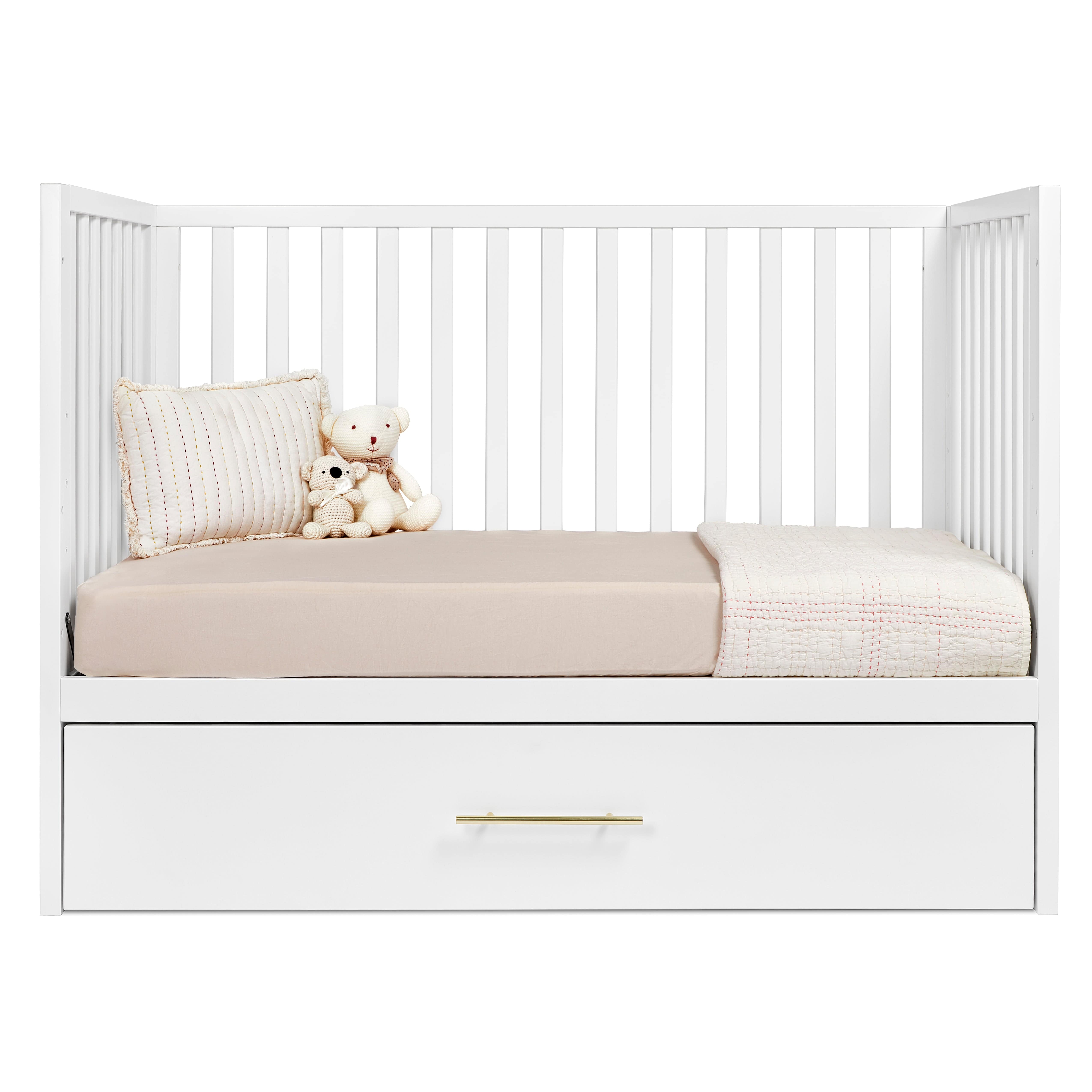 Hush Crib with Trundle - Gold Handle Convertible Baby Crib for Nursery - Perfect for Small Spaces & Shared Rooms