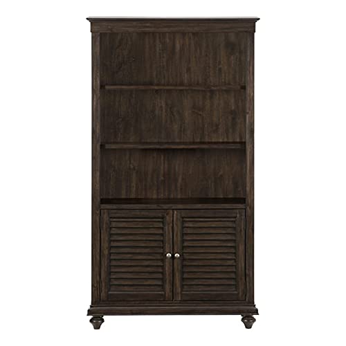 Pemberly Row Wood Bookcase in Driftwood Charcoal - Modern Rustic Bookshelf for Living Room, Office & Study - Stylish Storage Solution for Books & Decor