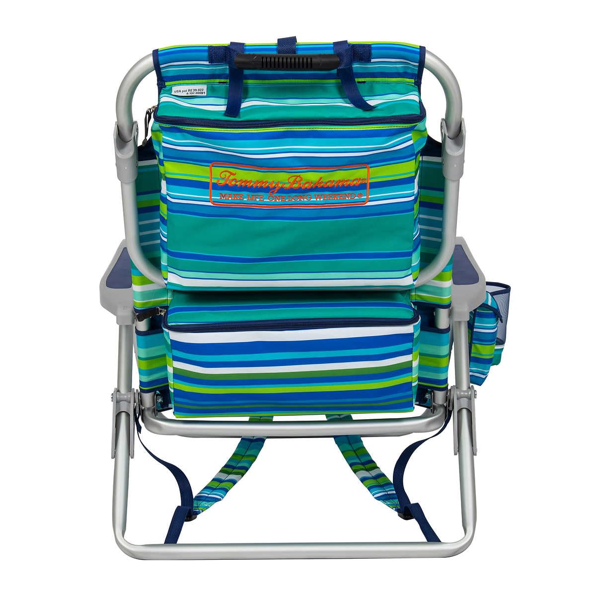 Tommy Bahama 2-Pack 5-Position Adjustable Backpack Beach Chairs with Lay Flat Feature - Lightweight Portable Folding Chairs for Outdoor, Camping, Picnic & Beach (Green Stripes)