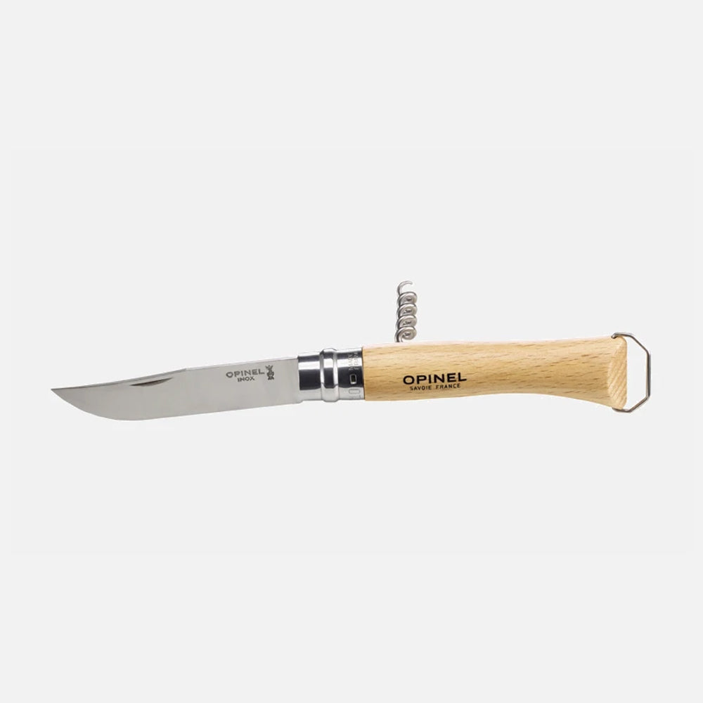 Opinel N°10 Corkscrew Bottle Opener with Wooden Handle - Stainless Steel Wine Opener & Bottle Cap Remover - Perfect for Picnics, Camping & Outdoor Dining