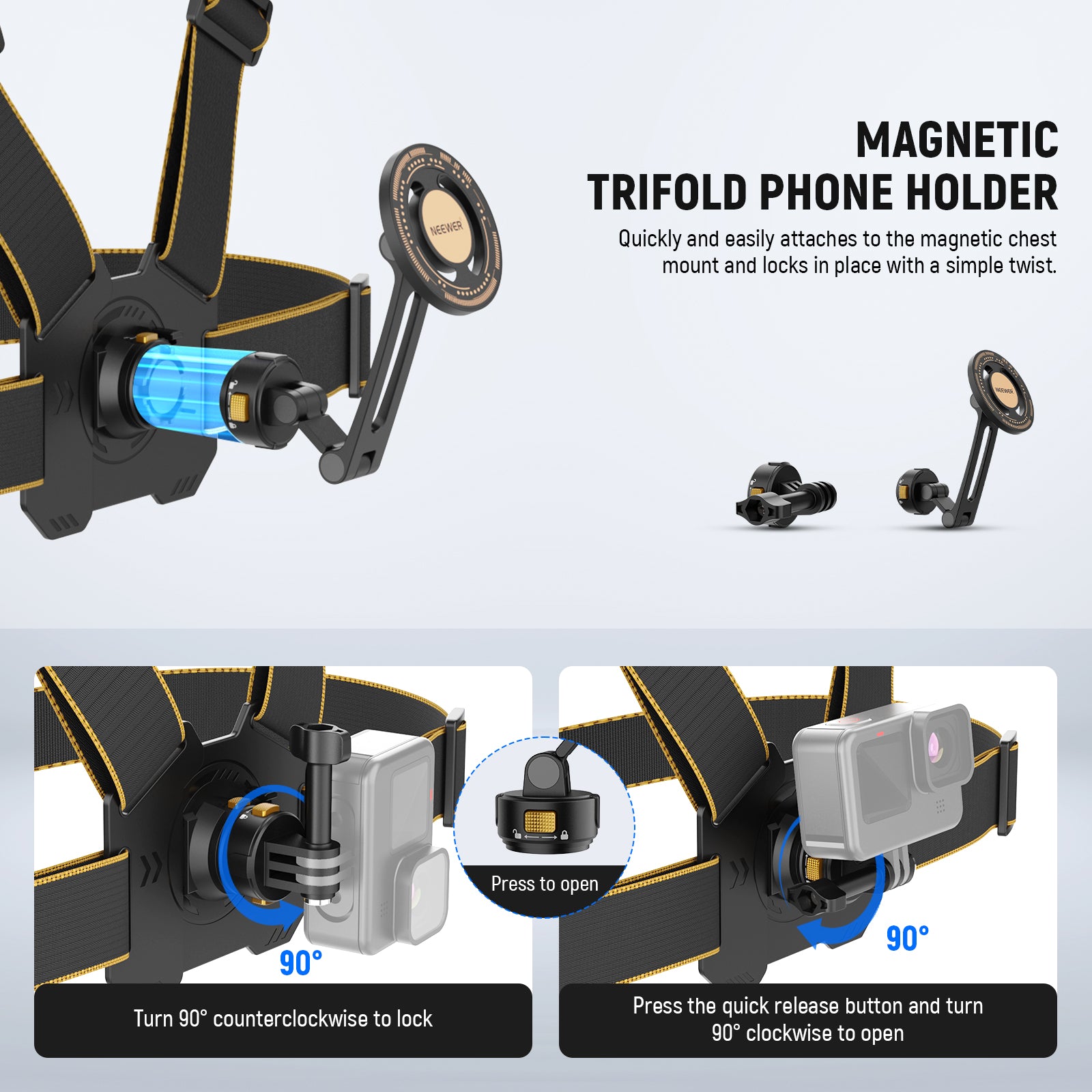 NEEWER GP18 Chest Mount Harness for Action Camera & Smartphone - Compatible with GoPro, DJI, iPhone - Perfect for Hiking, Cycling, Vlogging & Outdoor Adventures