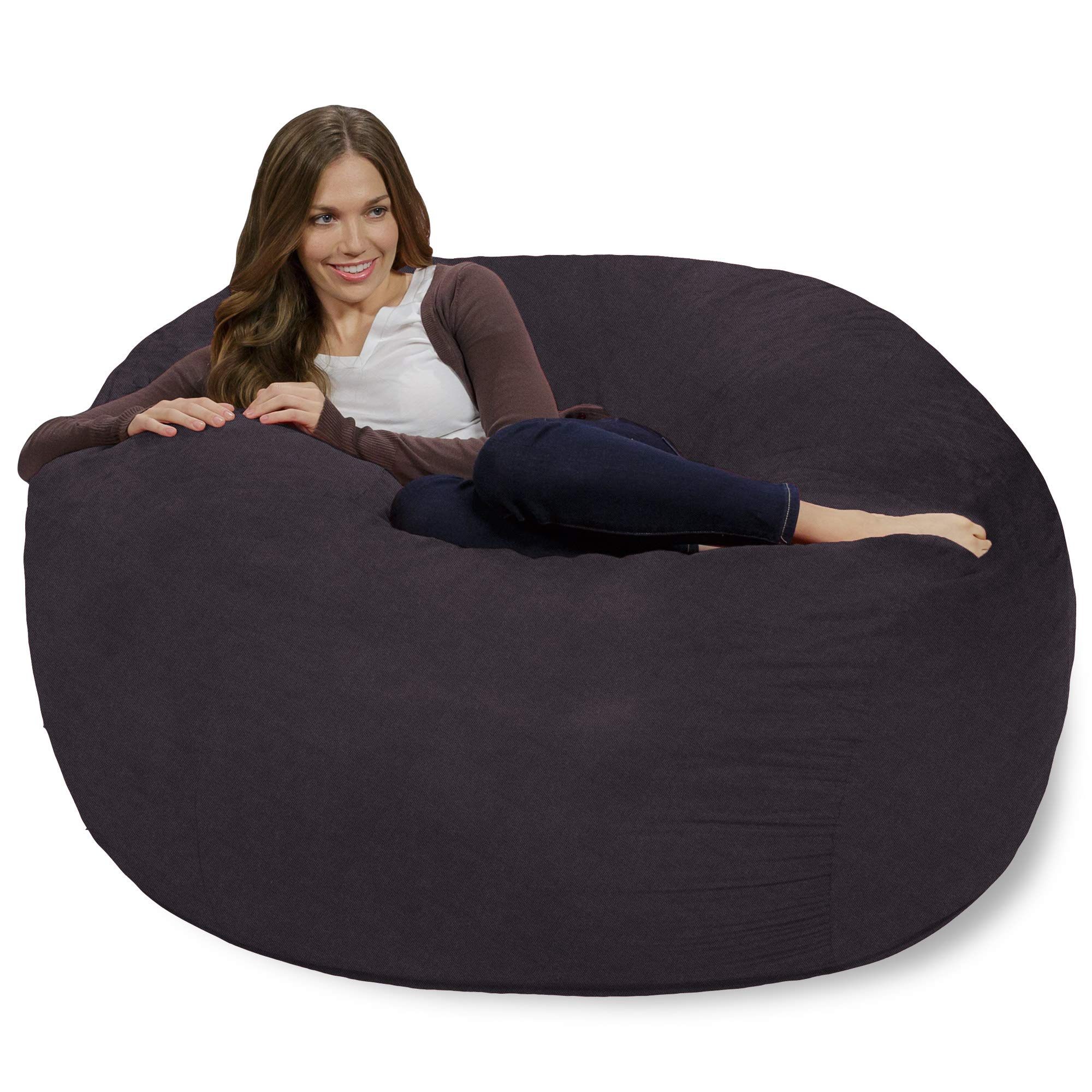 Chill Sack 4' Memory Foam Bean Bag Chair - Oversized Faux Linen Sofa Cover, Soft & Comfortable (Black) - Perfect for Living Room, Game Room & Dorm Relaxation