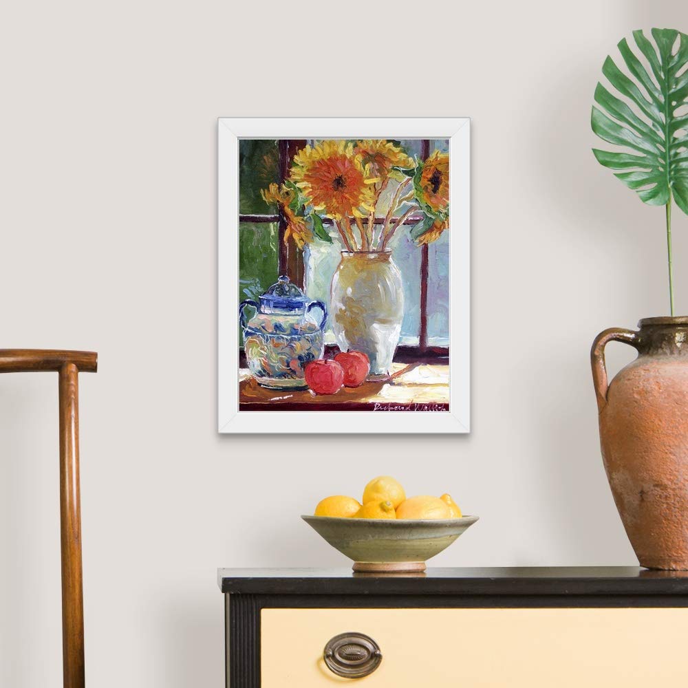 Sunflowers in a Vase White Framed Art Print - Still Life Wall Decor for Living Room, Bedroom & Office - Premium Canvas Painting for Home Decor