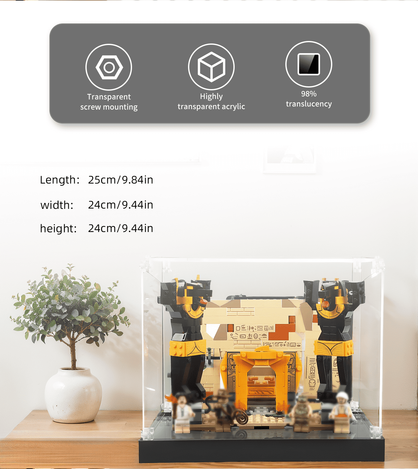 LEGO Indiana Jones Escape from Lost Tomb 77013 Display Case - Premium Acrylic Showcase for LEGO Sets - Perfect for Home Decor, Office Display & Collector's Showcase