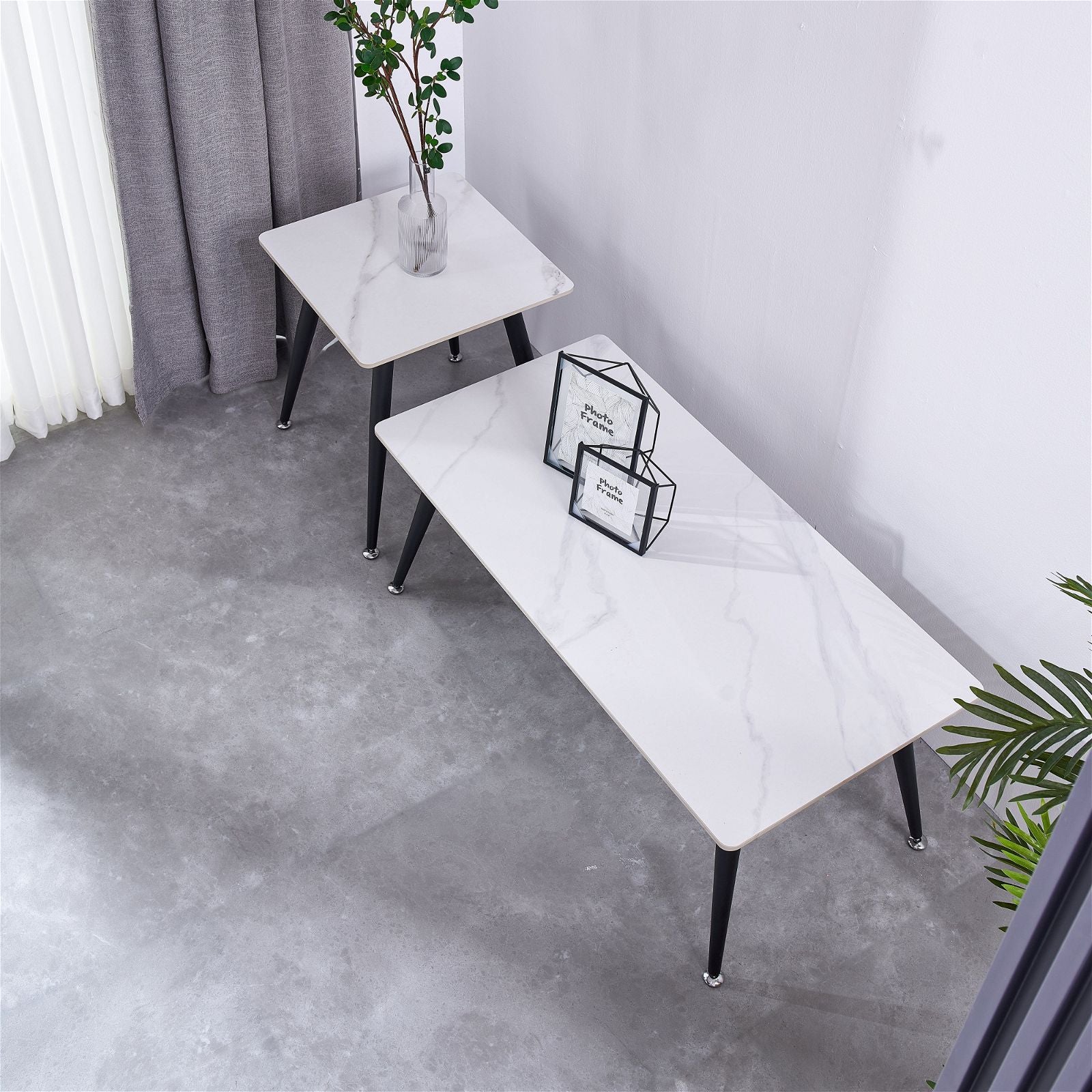 Criterion™ White Sintered Stone End Table with Sturdy Metal Legs - Modern Side Table for Living Room, Bedroom, or Office Decor