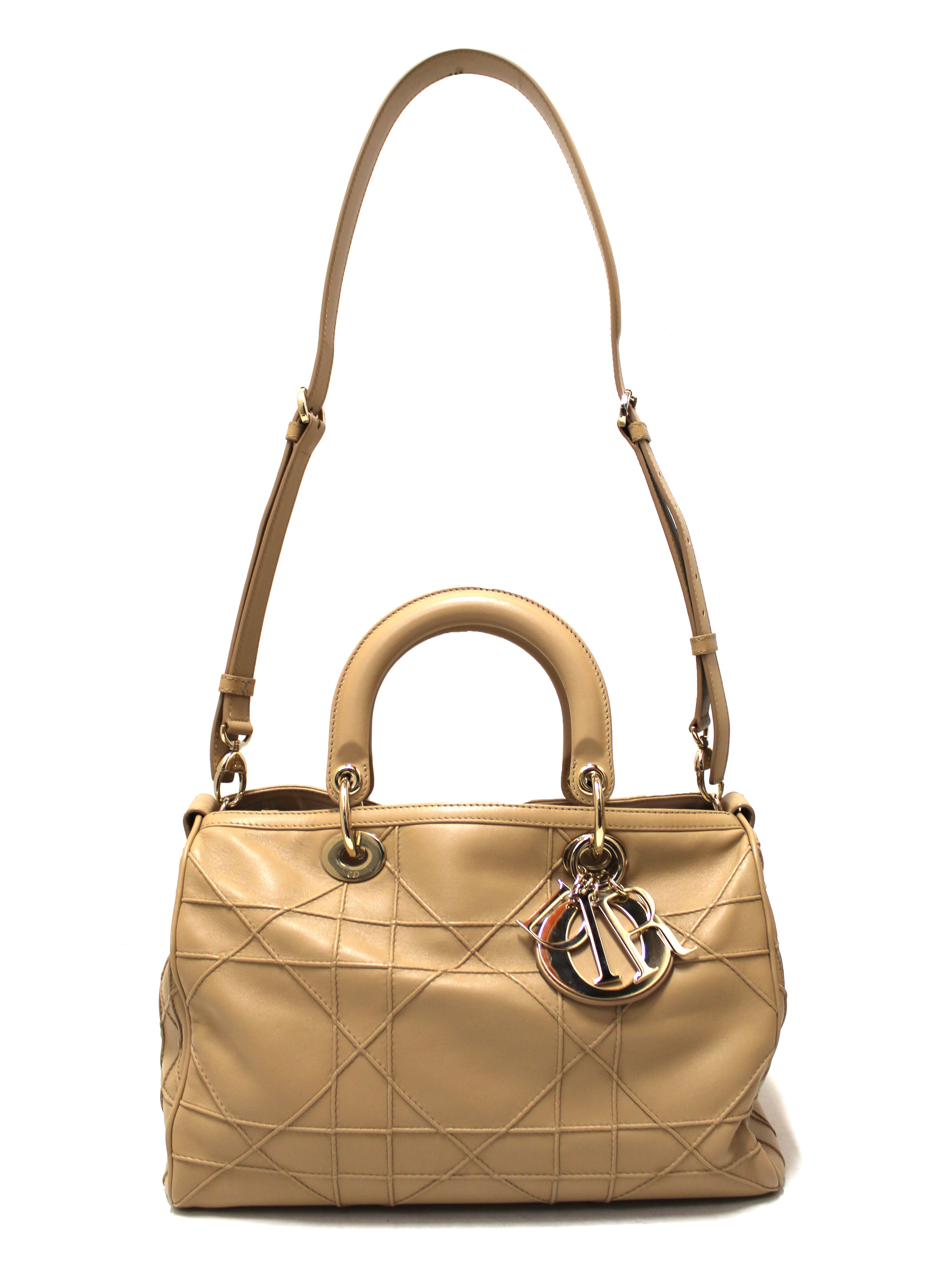 Authentic Christian Dior Large Quilted Cannage Granville Satchel Handbag in Camel - Luxury Designer Tote for Women, Perfect for Work, Travel & Special Occasions