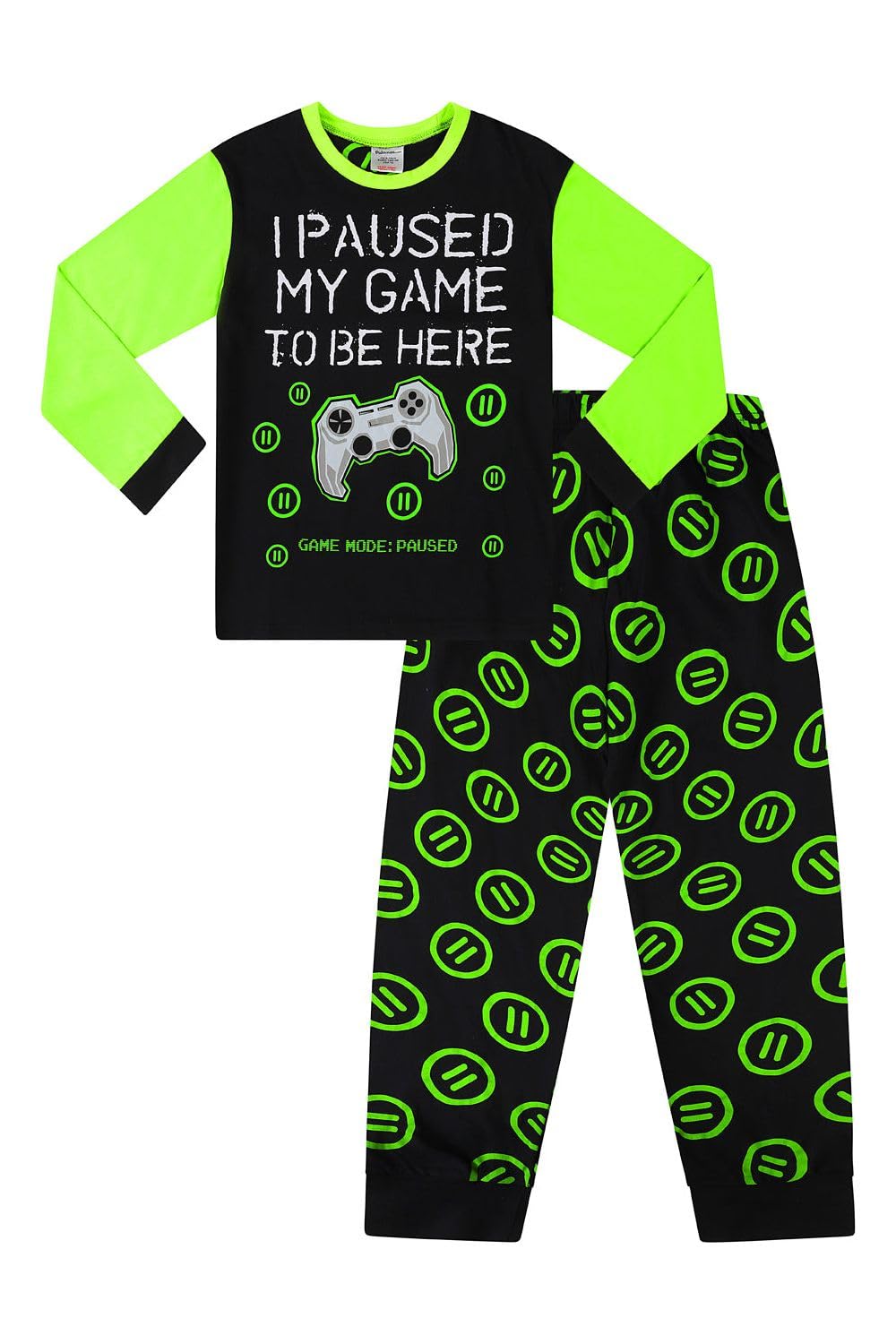 Gaming Pajamas for Men & Women - Black & Green Long Sleeve Sleepwear | Comfortable Video Game Lounge Wear for Gamers, Sleepovers & Relaxing at Home