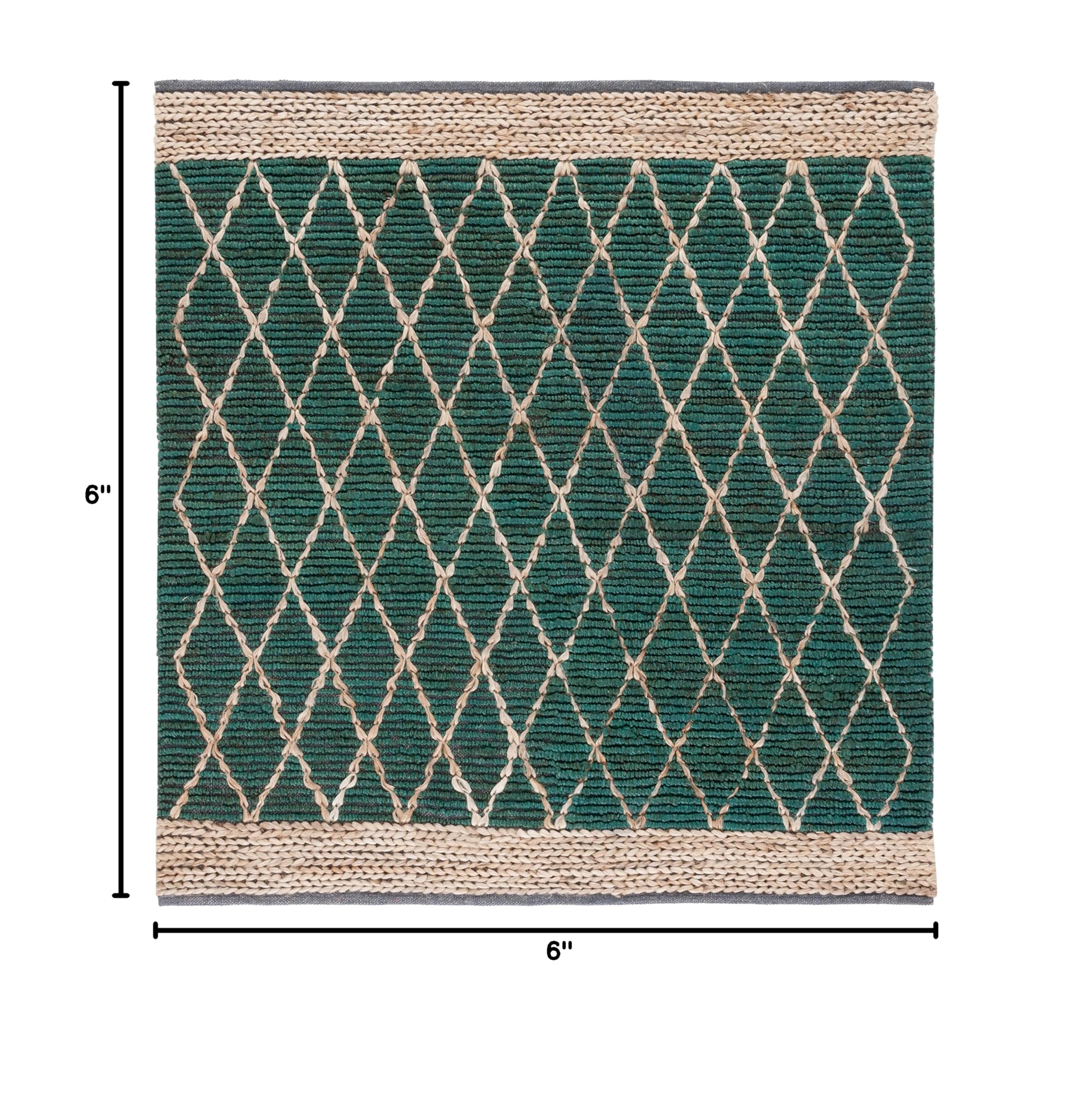 SAFAVIEH Handmade Boho Moroccan Trellis Jute Area Rug - 6' Square Dark Green/Natural (NF951Y) | Natural Fiber Collection | Premium Living Room, Dining Room & Bedroom Rug for Boho Chic Decor